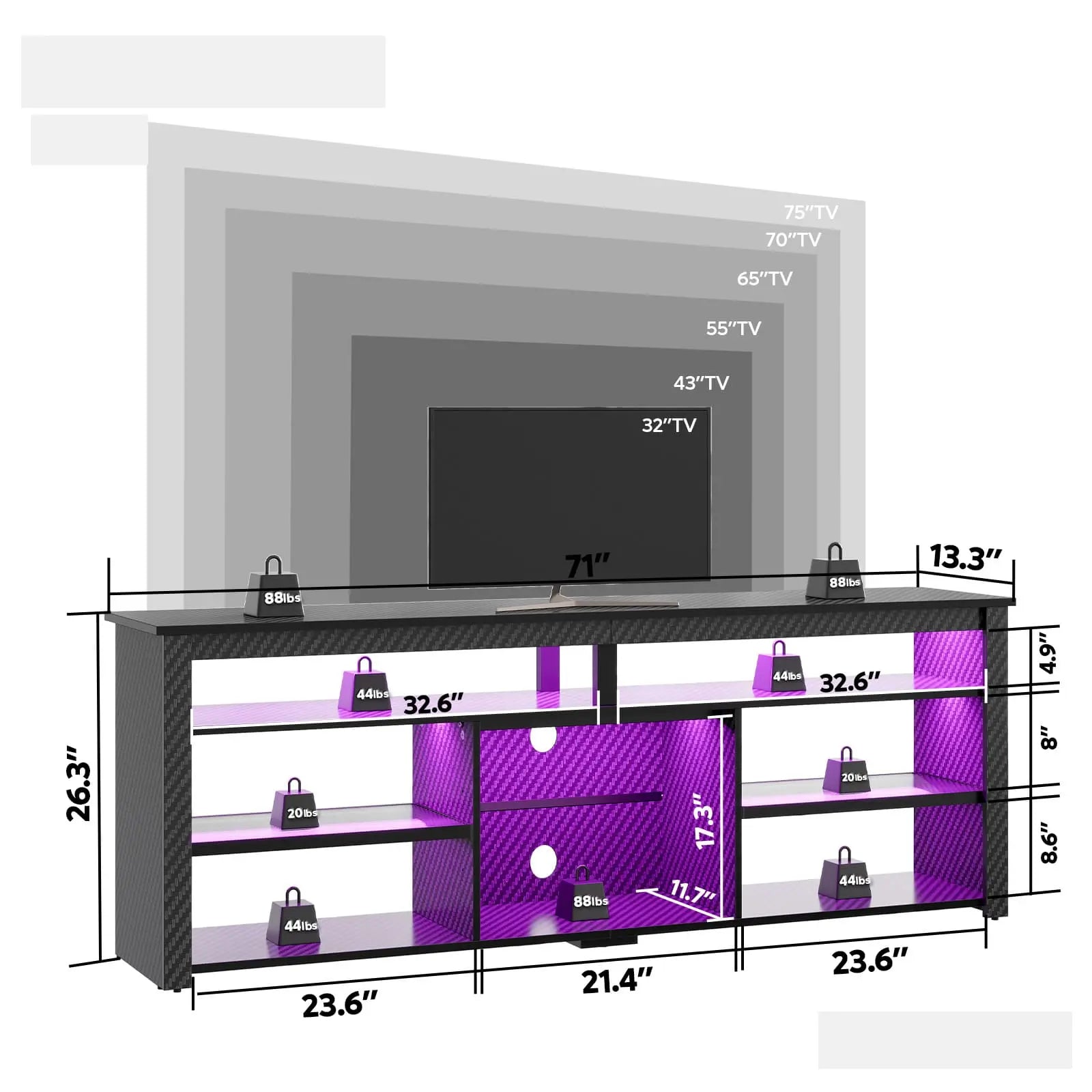 Bestier Tall LED TV Stand for 70/75/80 Inch TVs - Modern Entertainment Center with Storage Shelves - Perfect for Living Room, Bedroom & Home Theater Setup