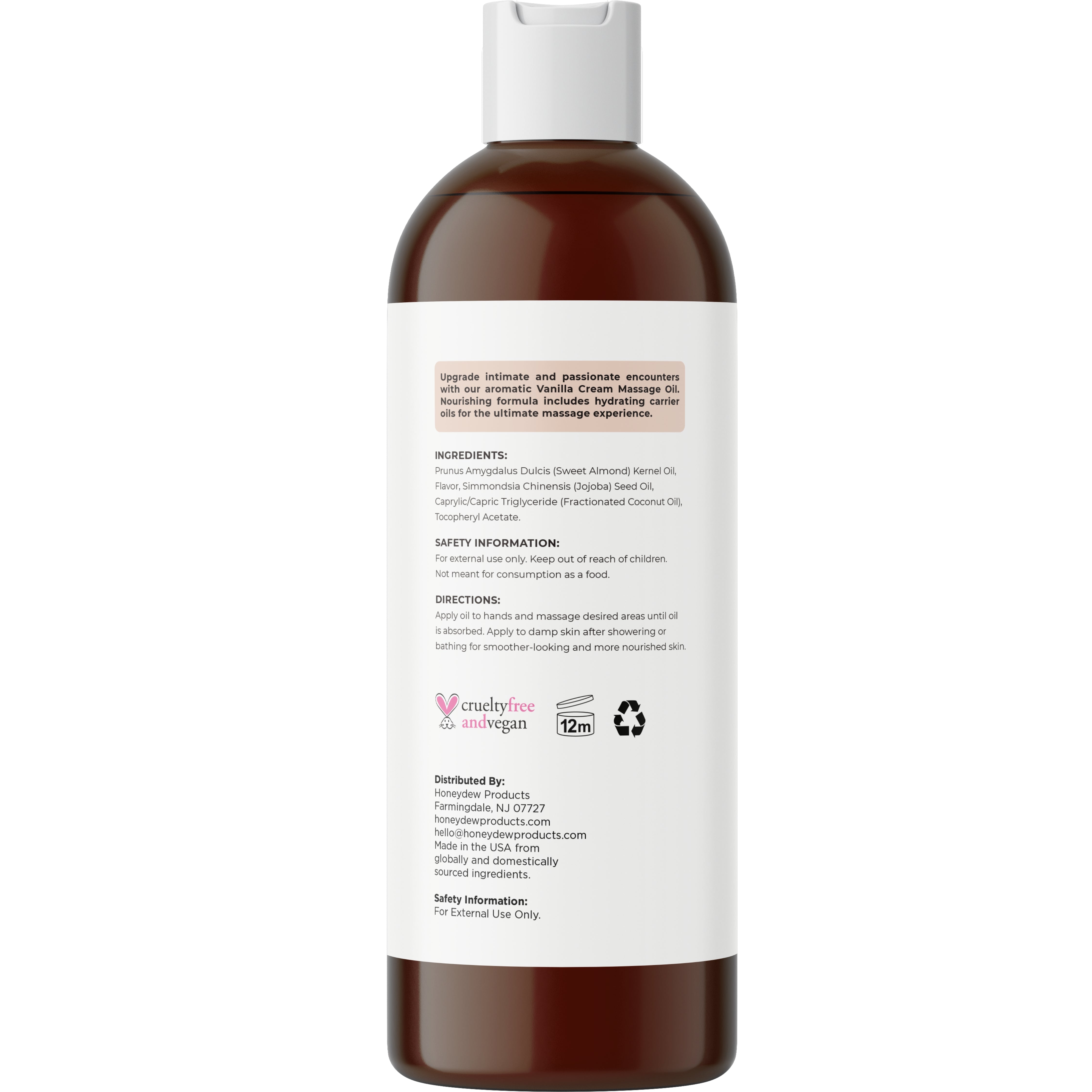 Vanilla Cream Massage Oil - Relaxing & Moisturizing Body Oil for Couples Massage, Aromatherapy & Sensual Massage - Perfect for Romantic Nights & Spa Days