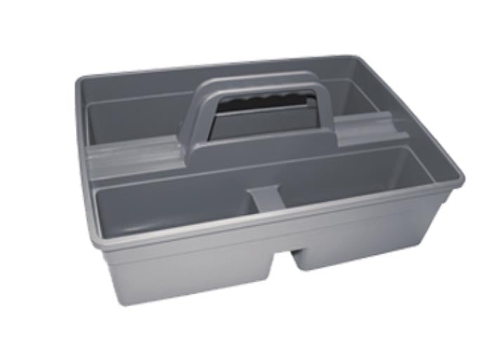 3 Compartment Janitorial Caddy - Heavy Duty Gray Cleaning Cart for Mops, Sponges & Supplies | Perfect for Housekeeping, Hotel & Office Cleaning