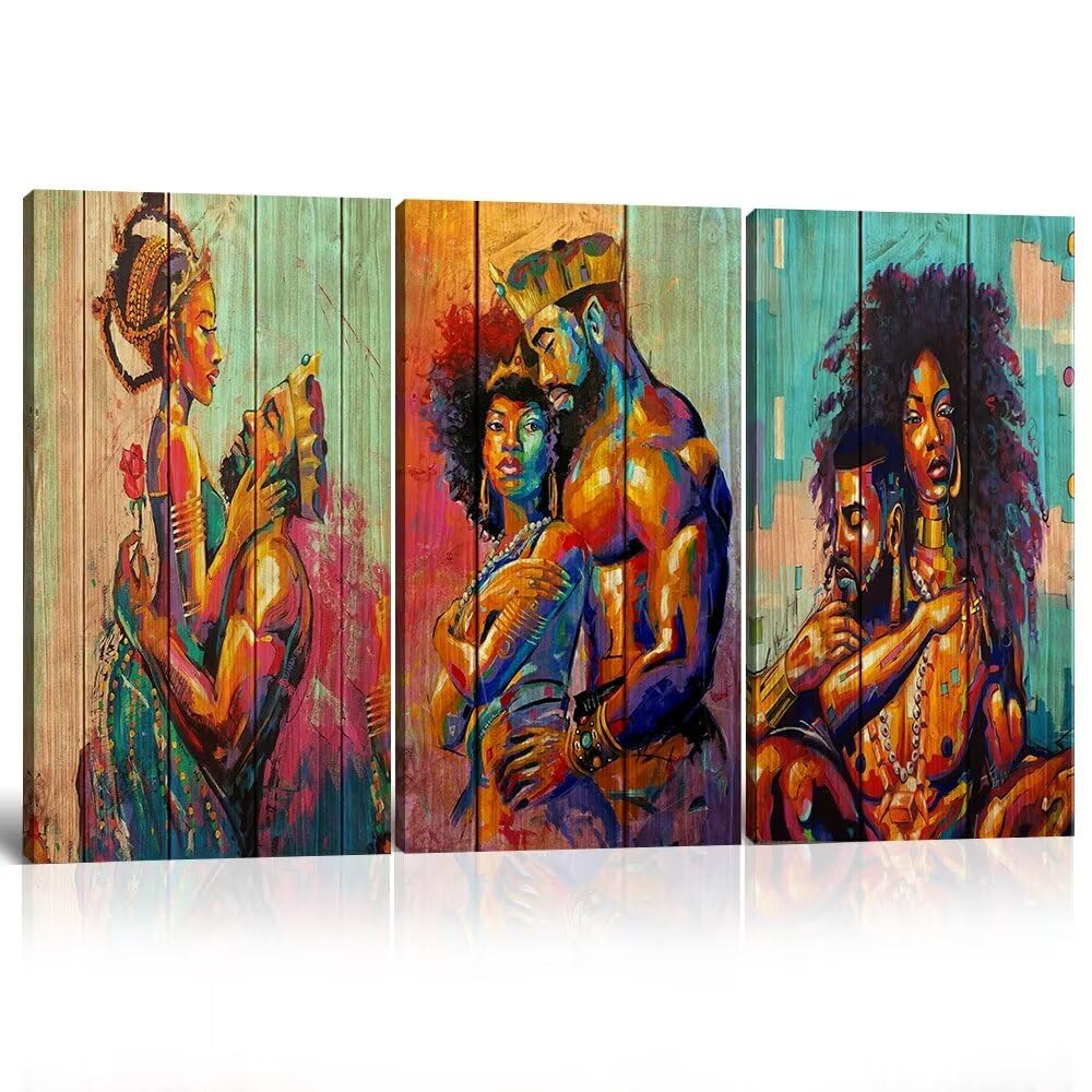 African King & Queen Canvas Wall Art - Wooden Print Black Art for Home Decor | Living Room & Bedroom | Framed Ready to Hang (28x42