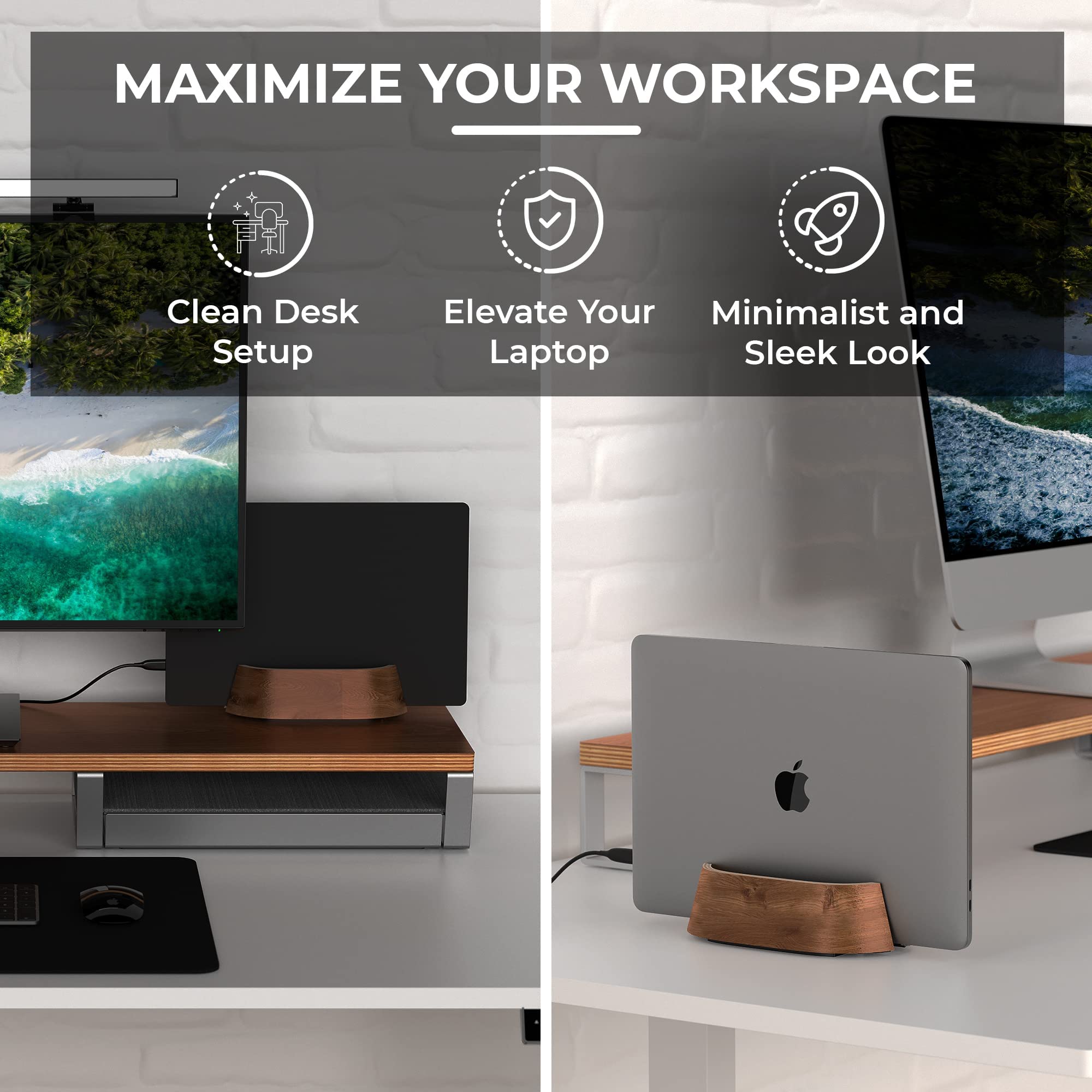 HumanCentric Vertical Laptop Stand with USB-C Docking Station - Ergonomic Wooden Stand & 87W Charger for MacBook/Windows - Space-Saving Desk Organizer for Home Office & Workspace Productivity