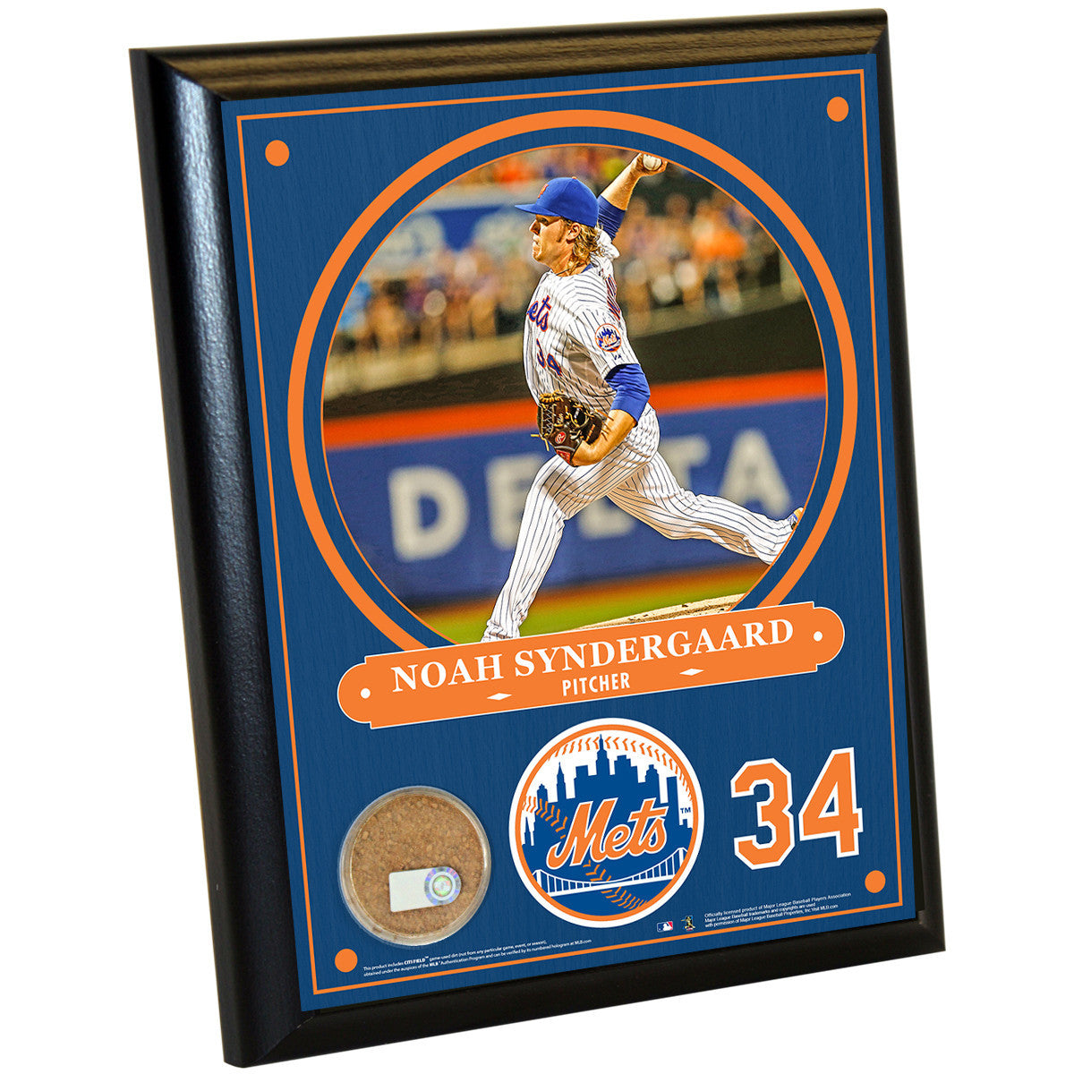 New York Mets Noah Syndergaard 8x10 Autographed Plaque with Authentic Game-Used Dirt from Citi Field - Perfect for Baseball Fans, Sports Memorabilia Collectors, and Mets Home Decor
