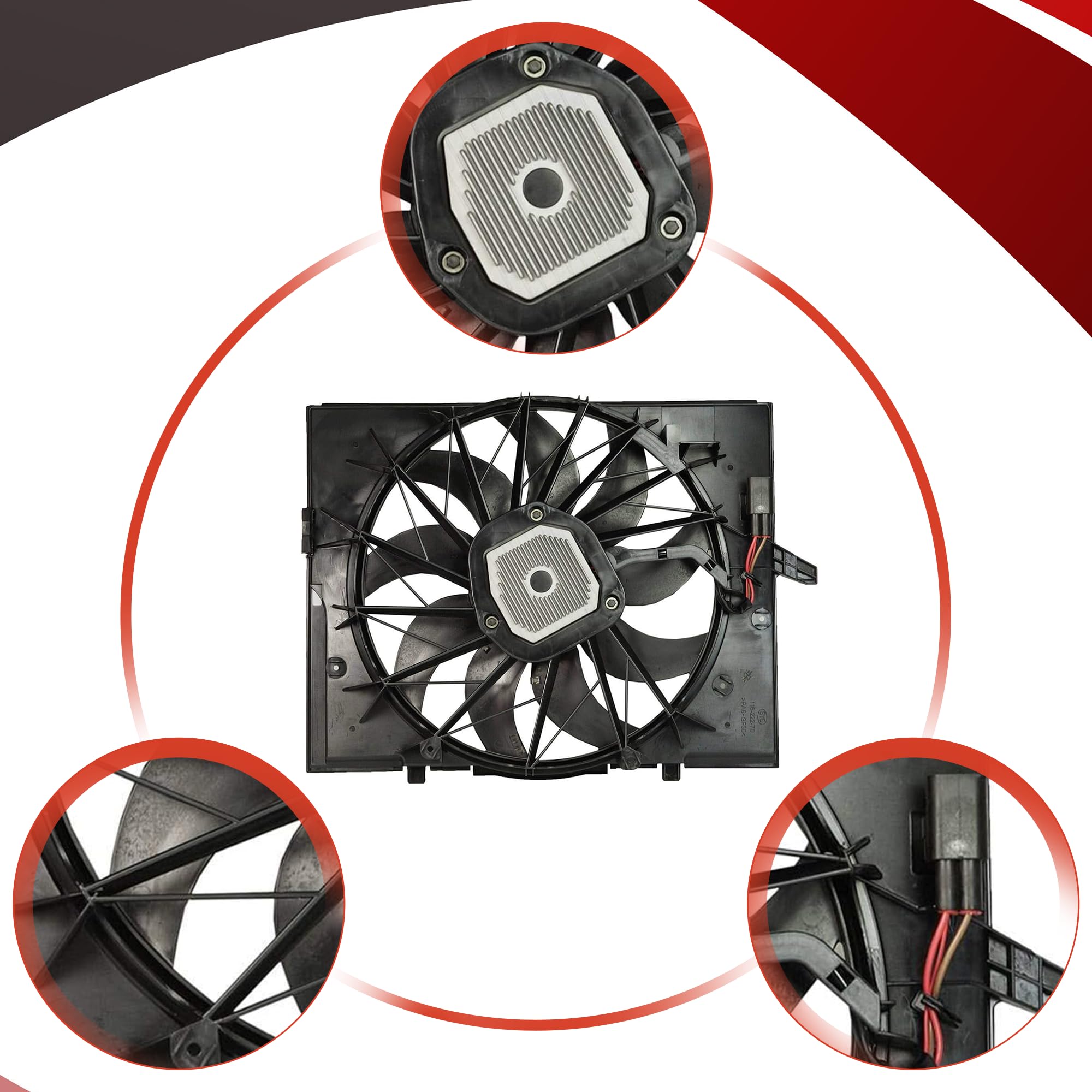 PartsFlow Radiator Cooling Fan Assembly Compatible with 2004-2009 BMW 525i 528i 530i 750i 750Li 525xi 530xi 545i 645Ci - Direct Replacement for OEM 621-211 - Perfect for Engine Cooling & Overheating Prevention