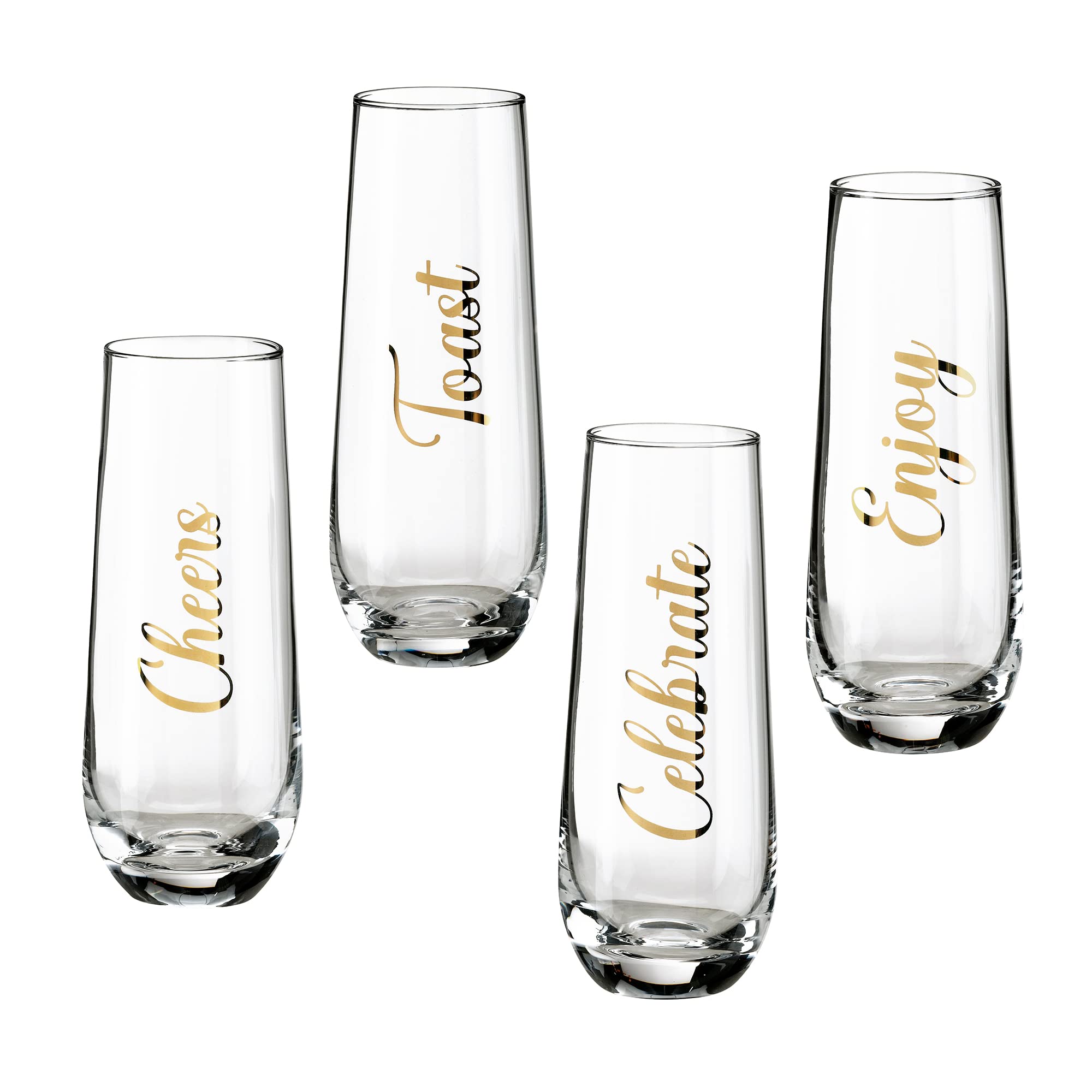 Lillian Rose Set of 4 Stemless Champagne Glasses with Inspirational Quotes - Perfect for Weddings, Bridal Showers & Romantic Celebrations