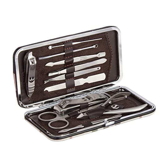 9JOY 11-Piece Professional Nail Extension Kit for Men - Leather Manicure & Pedicure Set with Nail Clippers & Scissors - Perfect for Home Grooming, Salon Use & Travel Essentials