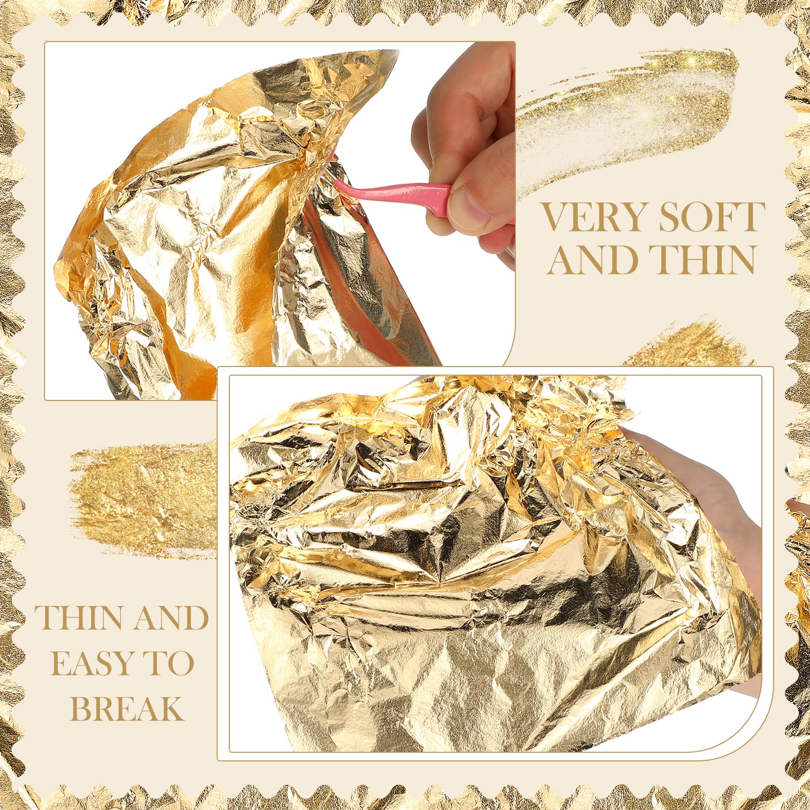 Premium 500 Sheets Imitation Gold Leaf Foil - 5.5x5.5 Inch (14x14cm) Gold Leaf Sheets for DIY Gilding, Painting, Decoration & Furniture Crafts - Perfect for Art Projects, Home Decor & Wedding Invitations