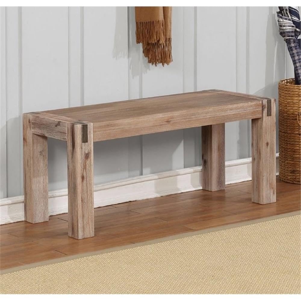 Woodstock Bench - 36 Inch Modern Farmhouse Entryway Bench with Rustic Solid Acola Wood Legs & Bronze Metal Finish | Perfect for Living Room, Hallway & Bedroom Decor