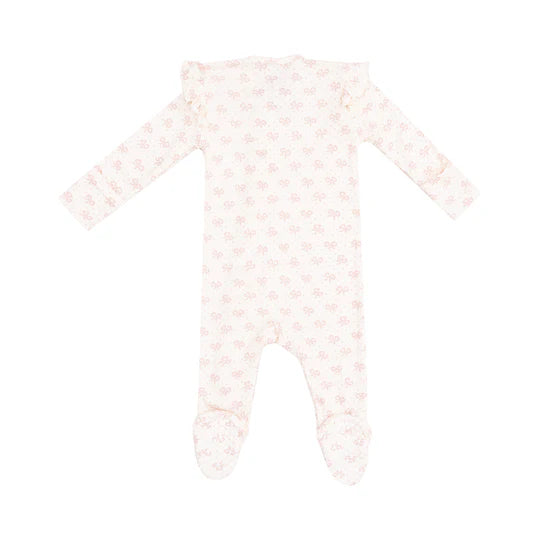 Vintage Mini Bows Bamboo 2-Way Ruffle Sleeve Zipper Footie - Soft Baby Romper for Newborn Photoshoot & Special Occasions