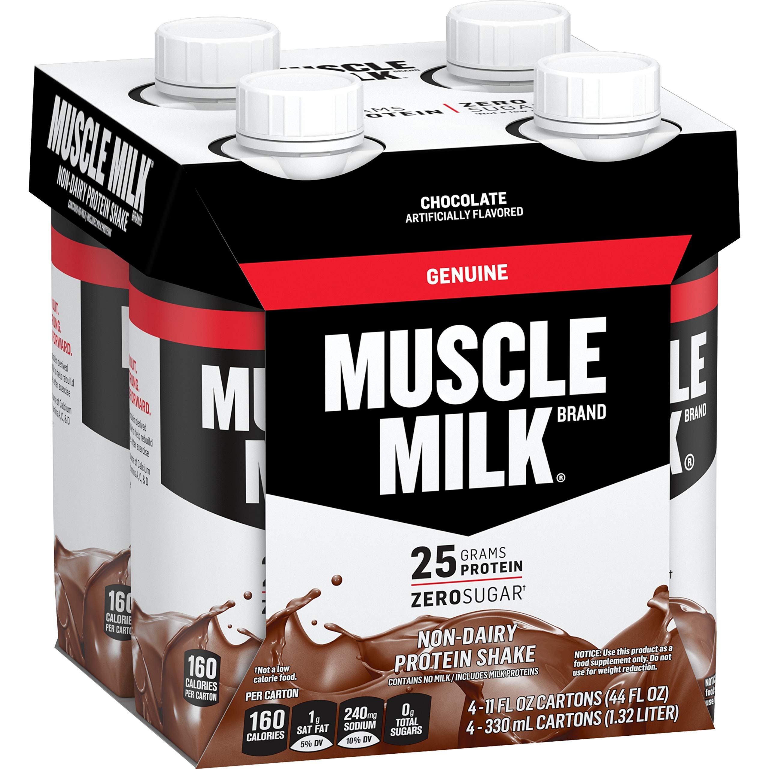 Muscle Milk Genuine Protein Shake - Chocolate Flavor, 25g Protein per Bottle, 11 Fl Oz (Pack of 4) | Post-Workout Recovery & Meal Replacement Drink for Athletes & Fitness Enthusiasts
