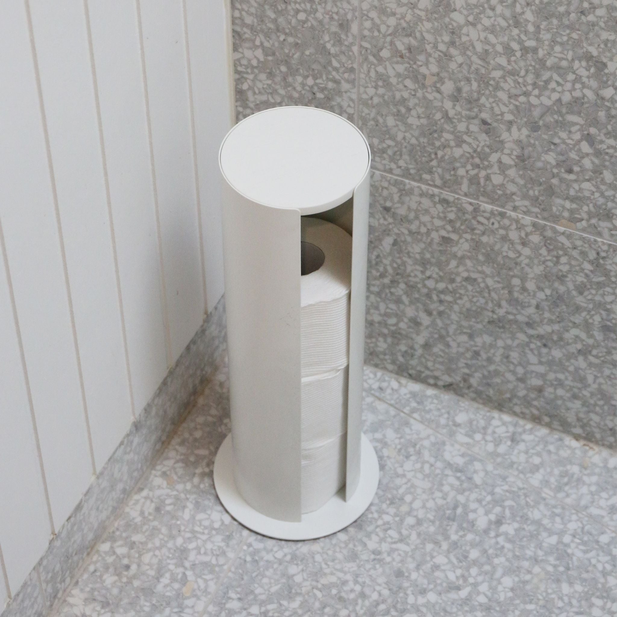 DESIGNSTUFF White Toilet Paper Holder - Bathroom Storage Organizer for Rolls, Perfect for Home & Office Use