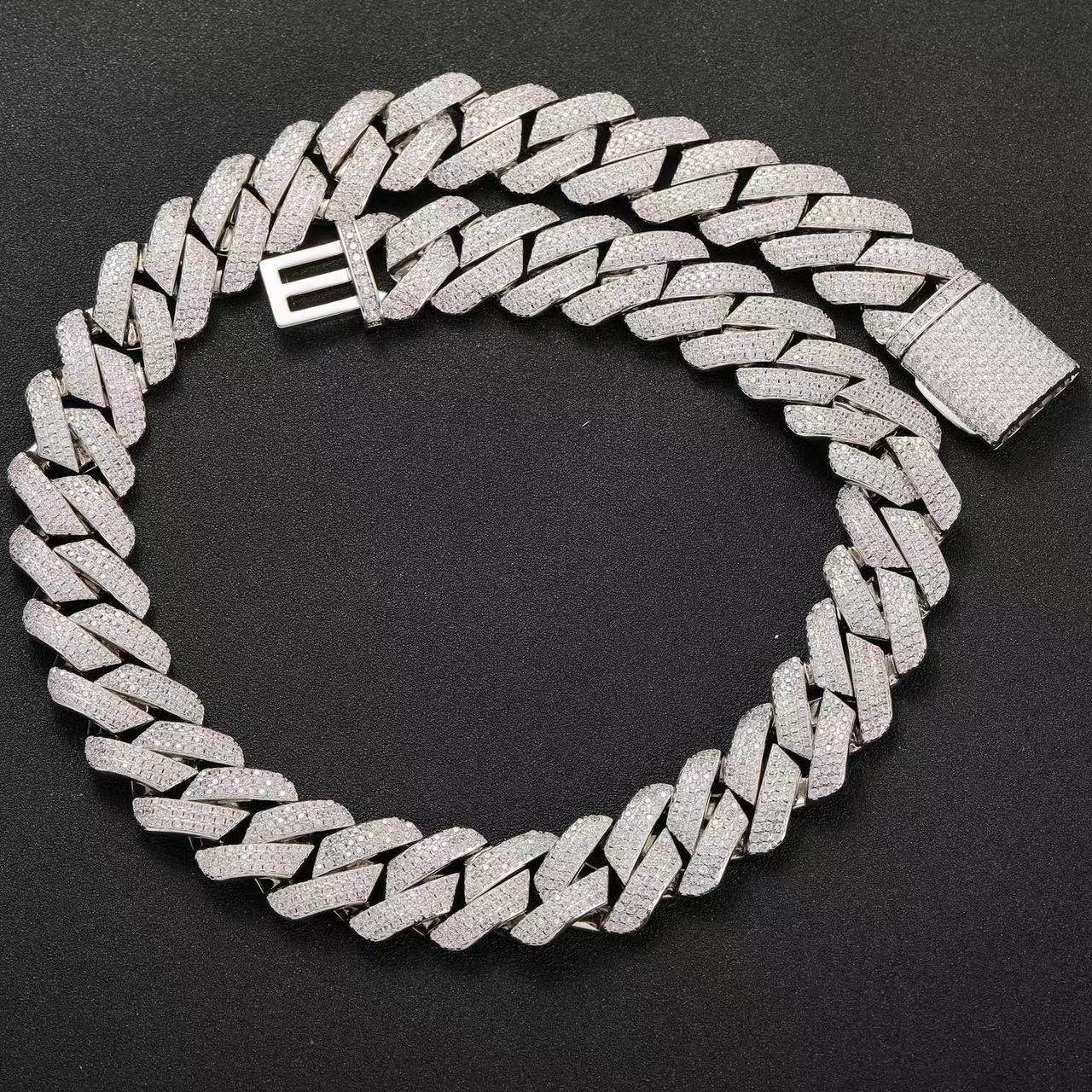 24K Silver Plated VVS Moissanite Cuban Link Chain Necklace for Men - Iced Out Hip Hop Jewelry - Perfect for Parties, Gifts & Everyday Luxury Wear