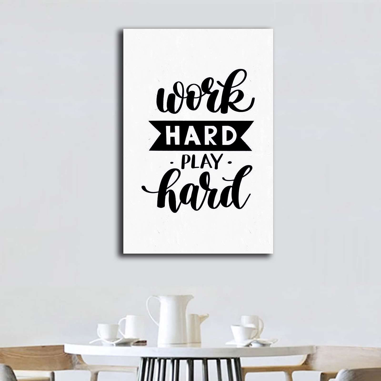 FFPCGCL Motivational 'Work Hard Play Hard' Quote Art Print - 20x30 Inch (50x75cm) Canvas Wall Decor for Living Room, Bedroom, Office & Bathroom - Inspirational Home & Workplace Wall Art