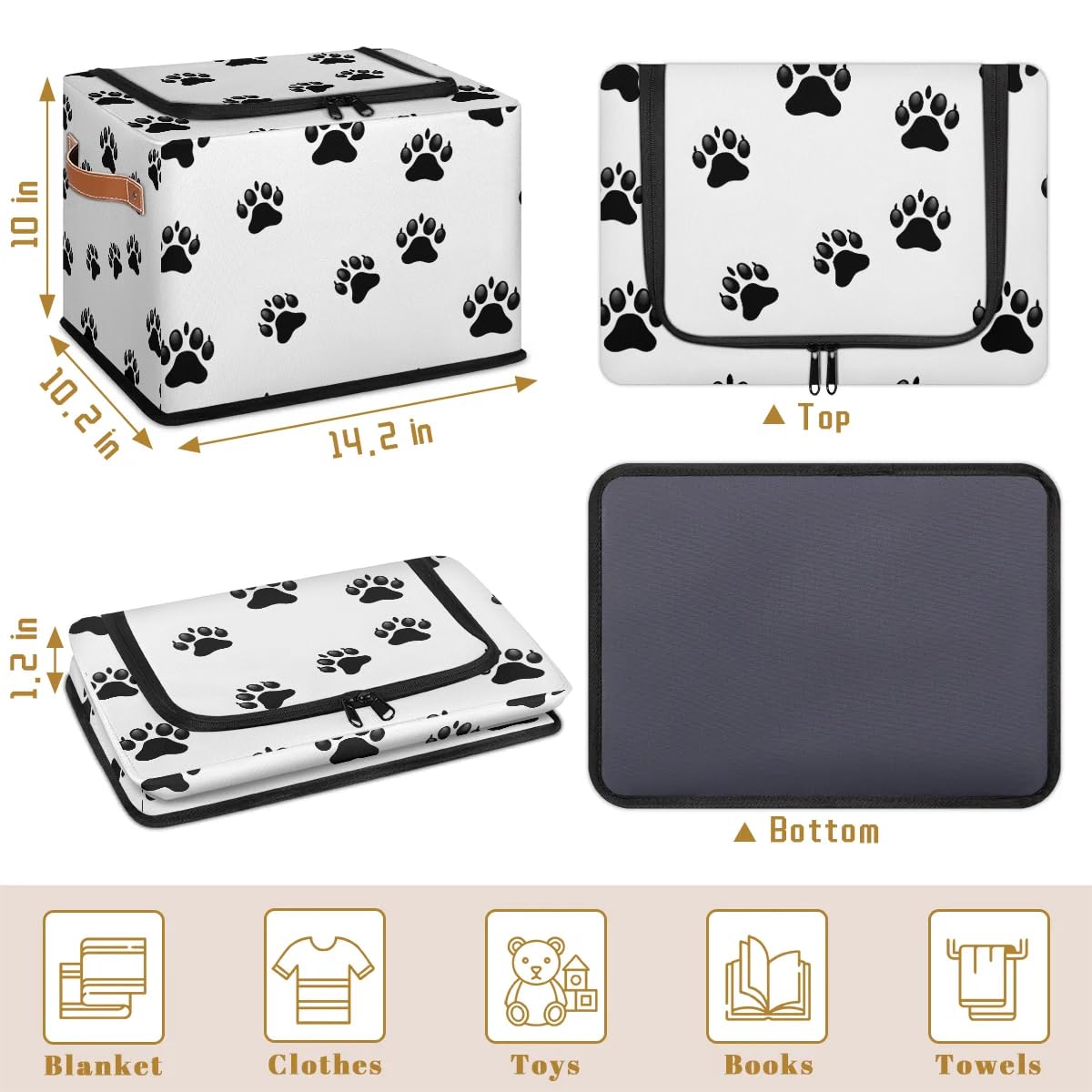 Dog Paw Print Collapsible & Stackable Storage Bins with Lids - Fabric Closet Organizer for Clothes, Toys, Blankets & Home Organization | Perfect for Pet Supplies, Kids' Room & Bedroom Storage