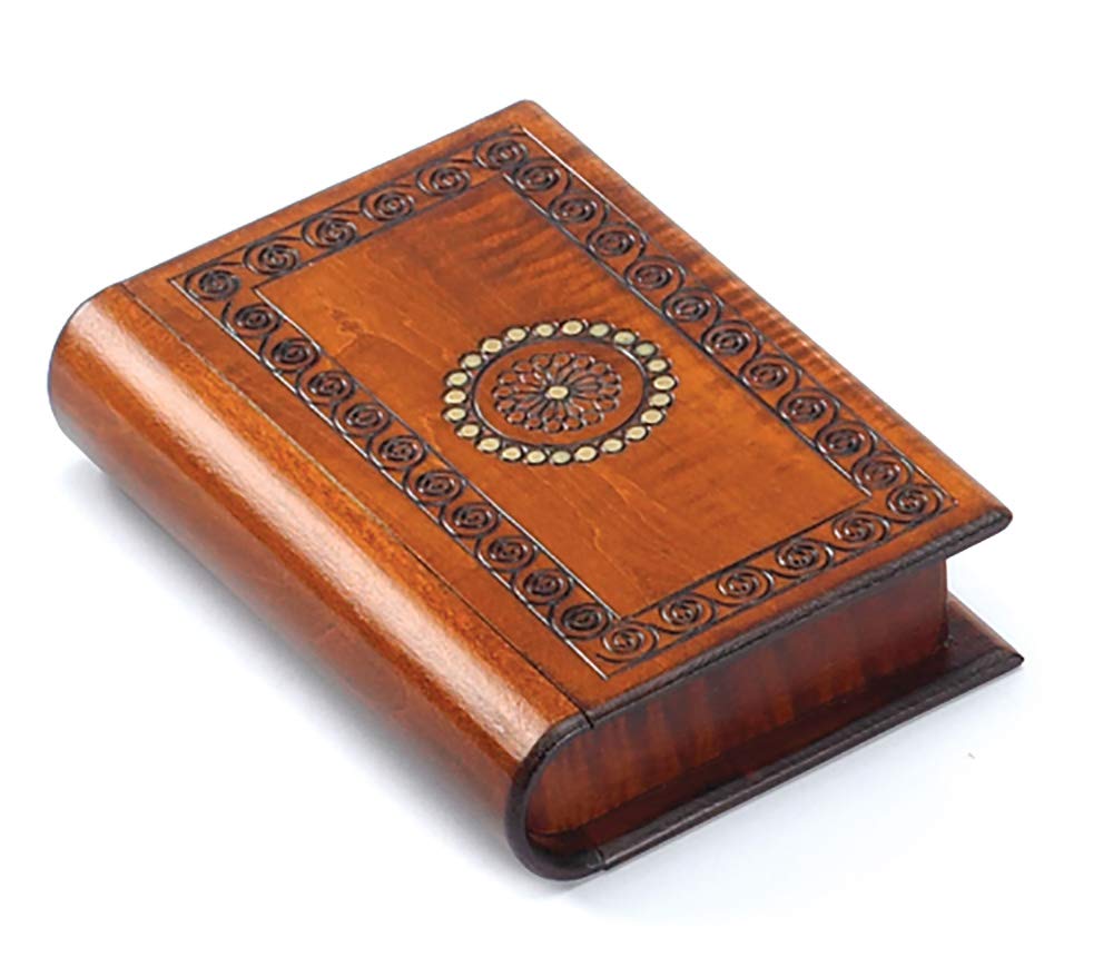 Handmade Polish Wooden Puzzle Box - Book Style Secret Trick Jewelry Box for Rings, Necklaces & Gifts | Unique Home Decor & Magic Trick Accessory