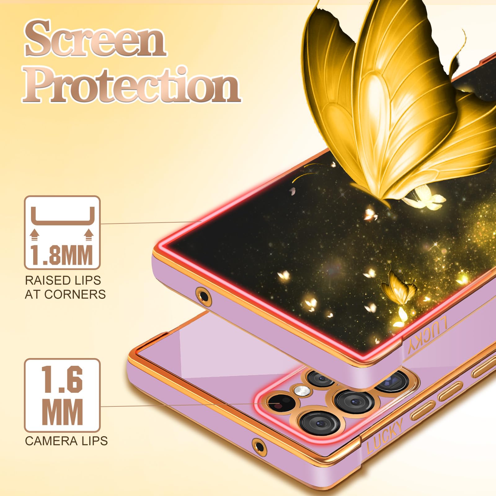 Elegant Purple & Gold Butterfly Samsung Galaxy S23 Ultra Case - Luxury Aesthetic Phone Cover for Women (6.8