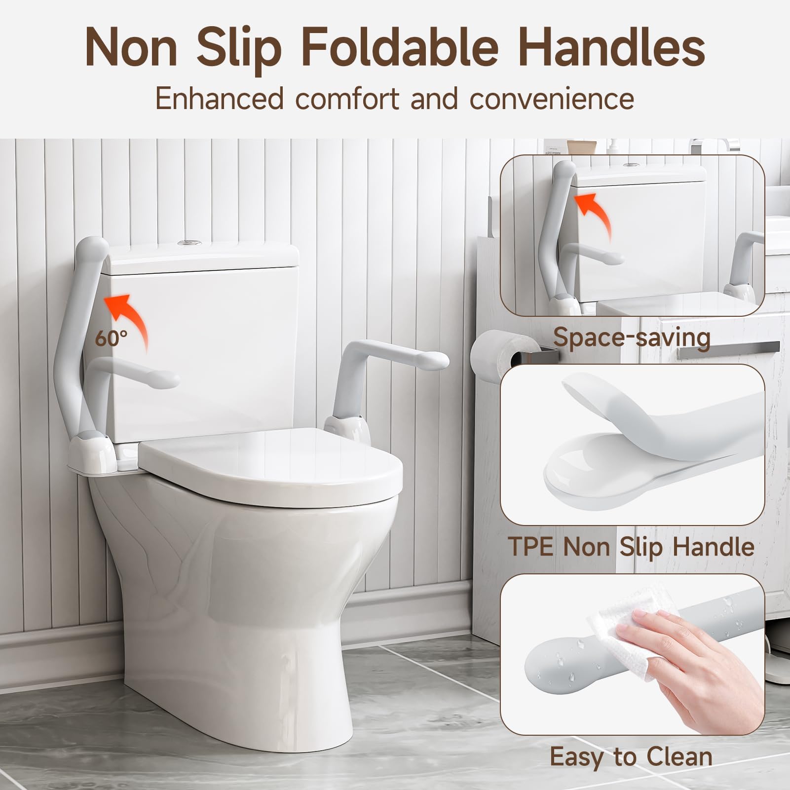 WAYES Foldable Toilet Safety Rails for Elderly & Disabled - Non-Slip Bathroom Handles with Arms, Heavy Duty Toilet Frame Support - Ideal for Seniors Safety, Post-Surgery Recovery & Accessible Bathroom Use