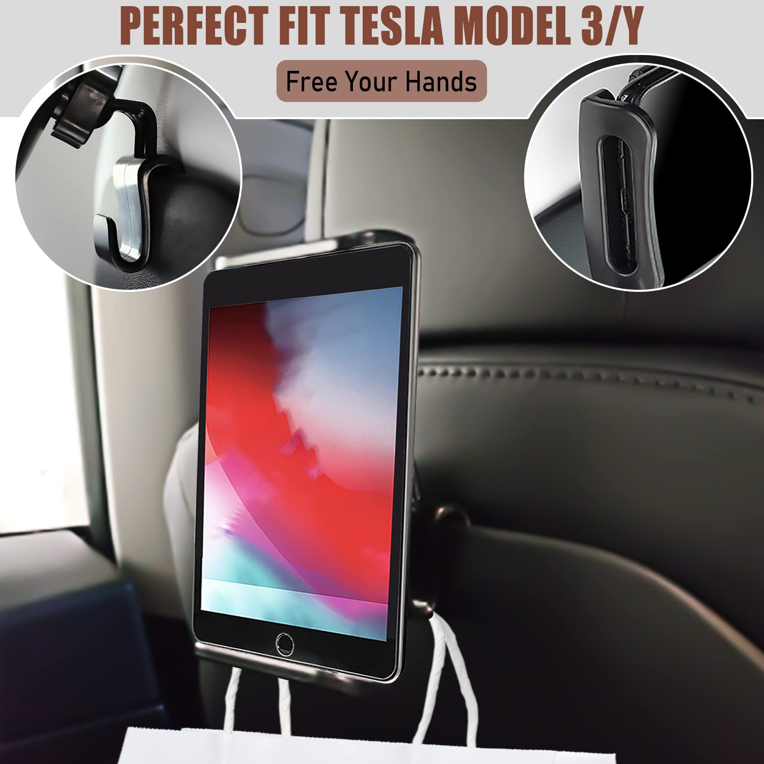 Tesla Model 3/Y Car Phone Holder - Headrest Mount for Tablets & Phones - Perfect for Backseat Entertainment