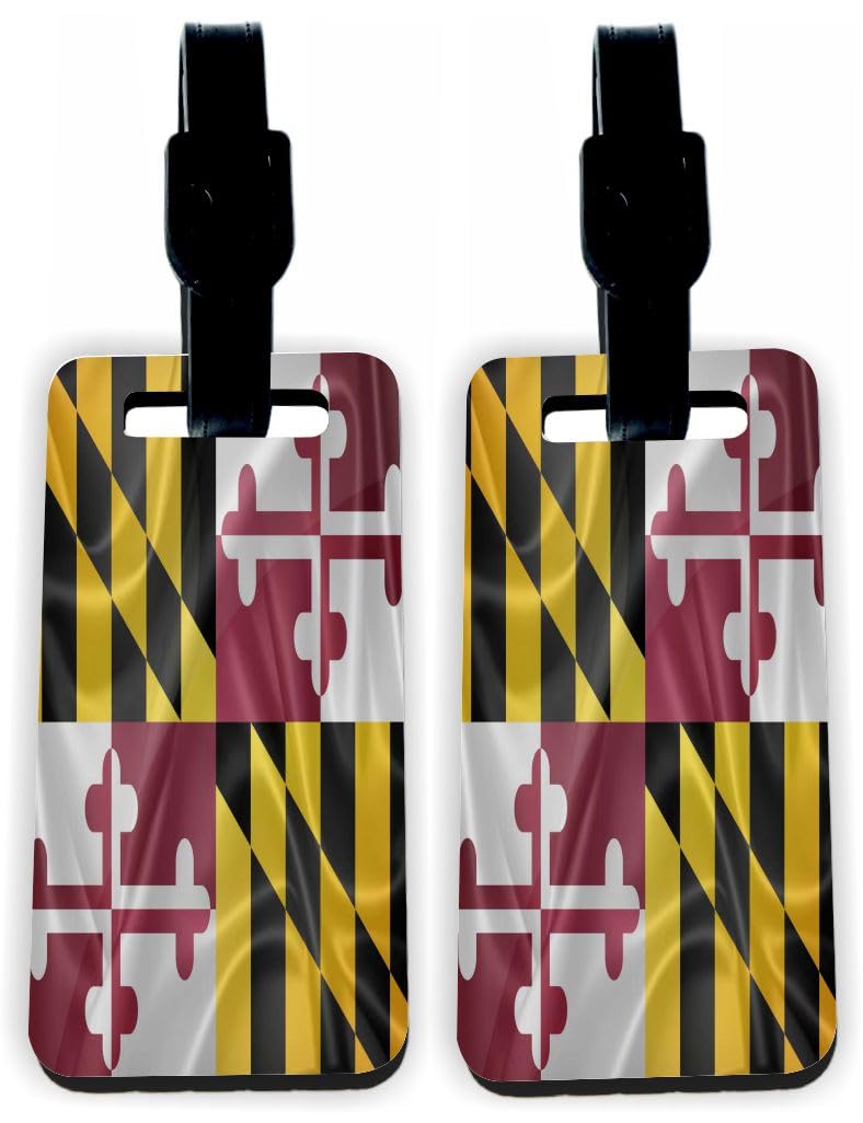 Maryland State Flag Luggage Tags - 2 Pack Hardboard ID Tags with Adjustable Straps for Suitcases, Bags & Travel Accessories | Perfect for Airports, Cruises & Road Trips