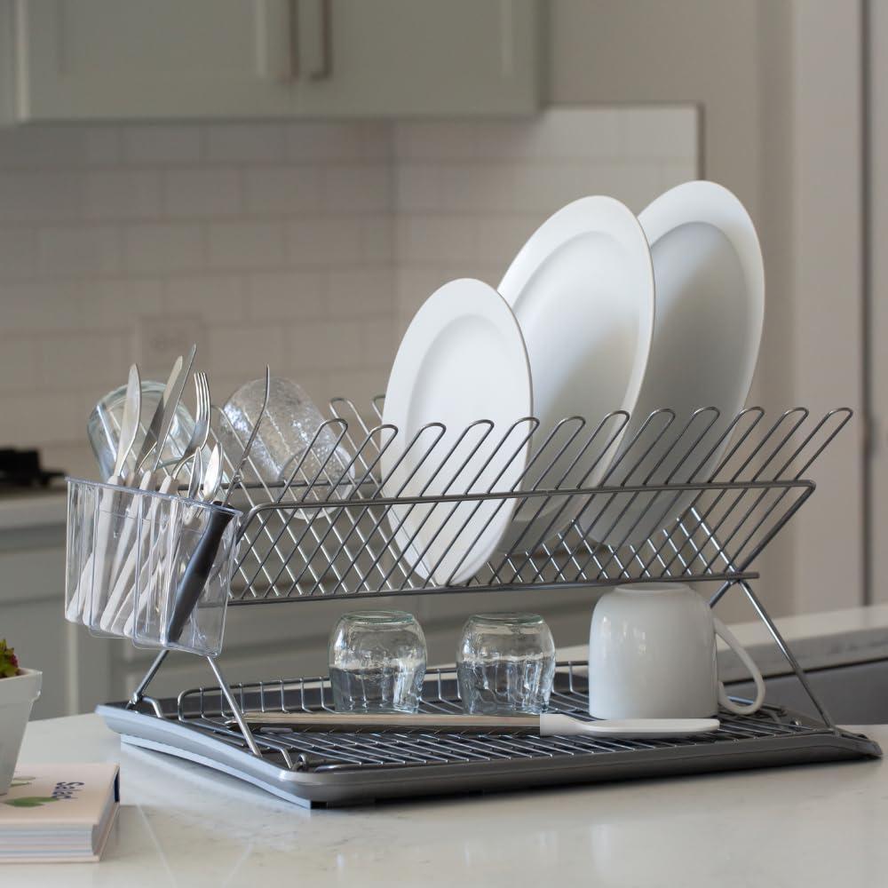 Premium Kitchen Dish Drainer Board - 17x13.5x1.25 Inch Countertop Drying Rack with Rigid Drainboard | Space-Saving Dish Drying Tray for Sink Organization | Perfect for Small Kitchens, Apartments & RV Use