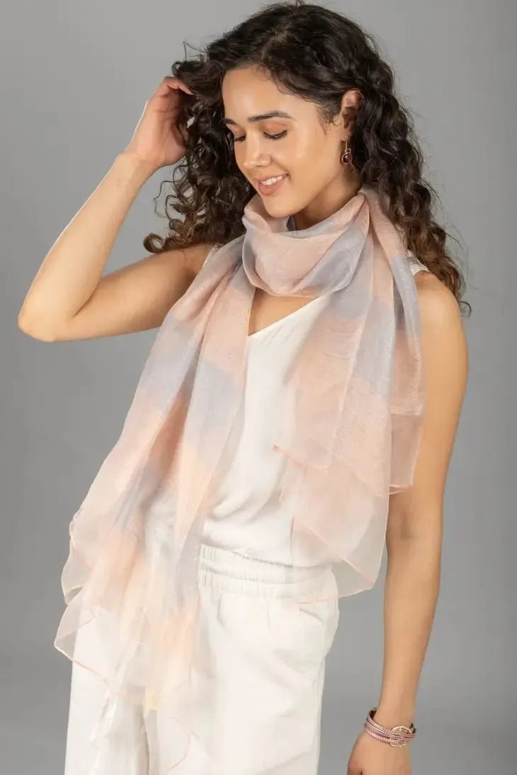 Luxury Silk Wool Blend Striped Scarf - Soft Shimmering Winter Fashion Accessory for Women - Perfect for Office, Travel & Special Occasions
