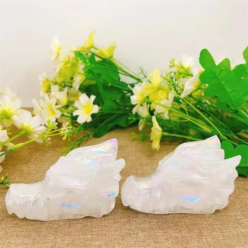 Natural Aura Quartz Dragon Skull Carving - Handcrafted Animal Statue for Home Decor, Feng Shui, Meditation & Spiritual Healing | Unique Holiday Gift, Birthday Present & Room Decoration (1 Piece) | Perfect for Zen Gardens, Office Desk & Crystal Collections