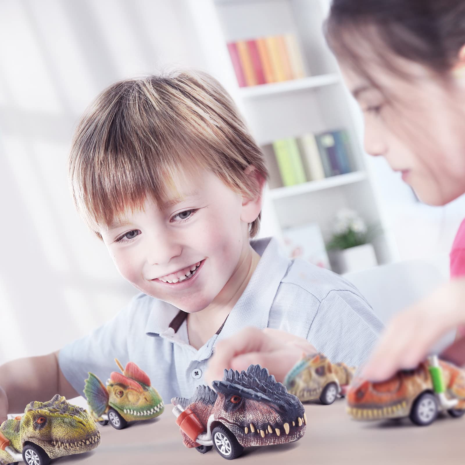 DINOBROS Pull Back Dinosaur Toy Cars - 6 Pack Dino Toys for Kids Ages 3-7 | Fun Educational Gifts for Boys & Girls | Perfect for Birthday Presents, Playtime & STEM Learning