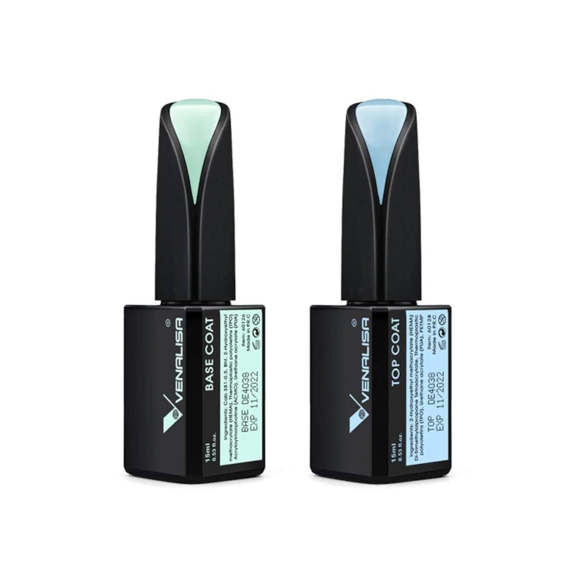 VENALISA 15ml Base & Top Coat Nail Polish Gel Set - UV LED Soak Off, Matte & Shine Finish, Long Lasting Manicure for Home & Salon Use (Ven-15ml-Base+Top) - Perfect for DIY Nail Art, Gel Extensions, and Professional Nail Services
