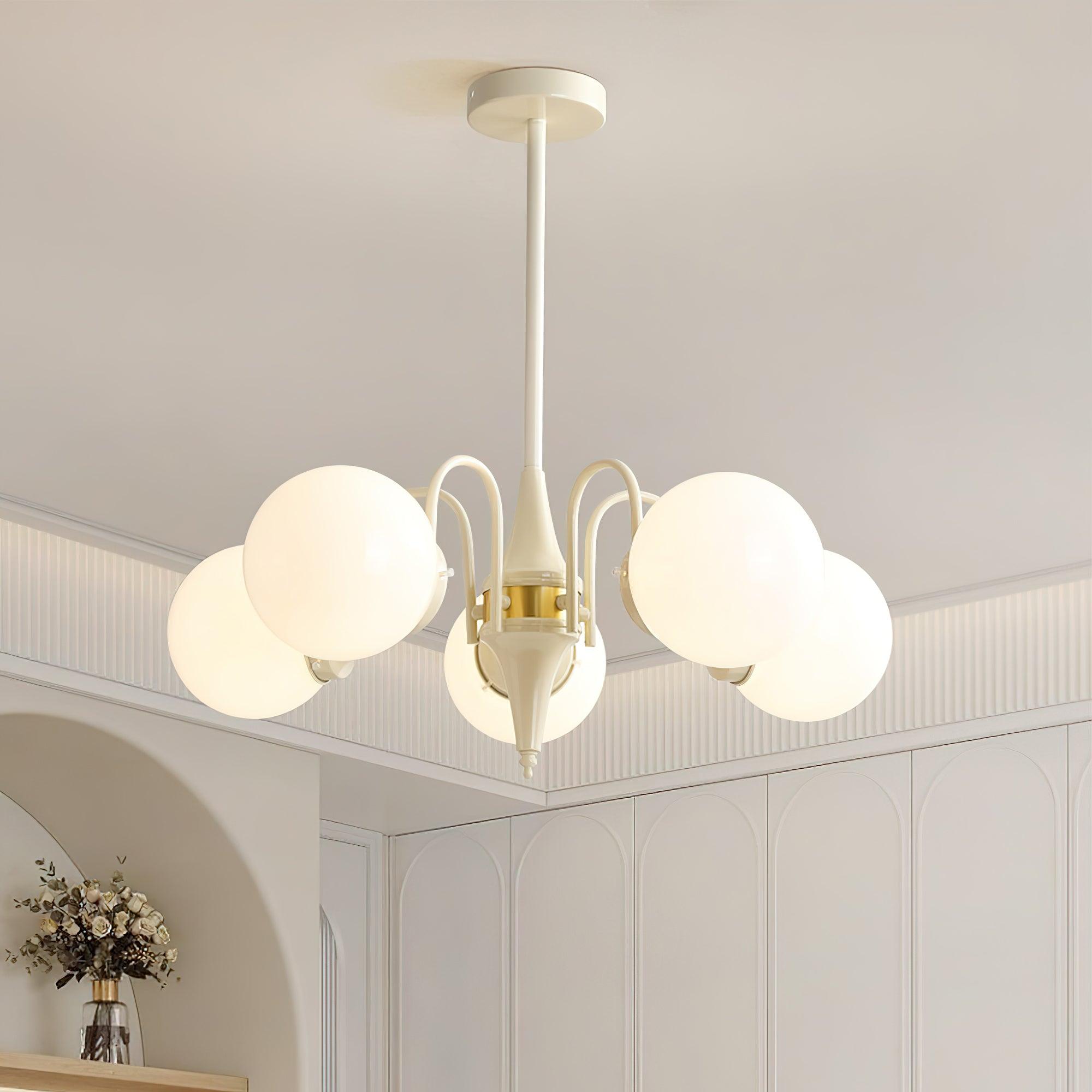 Elegant Cream Ball Chandelier - Modern Ceiling Light Fixture for Dining Room, Bedroom, and Living Room Decor | Perfect for Home, Office, and Wedding Venue Lighting