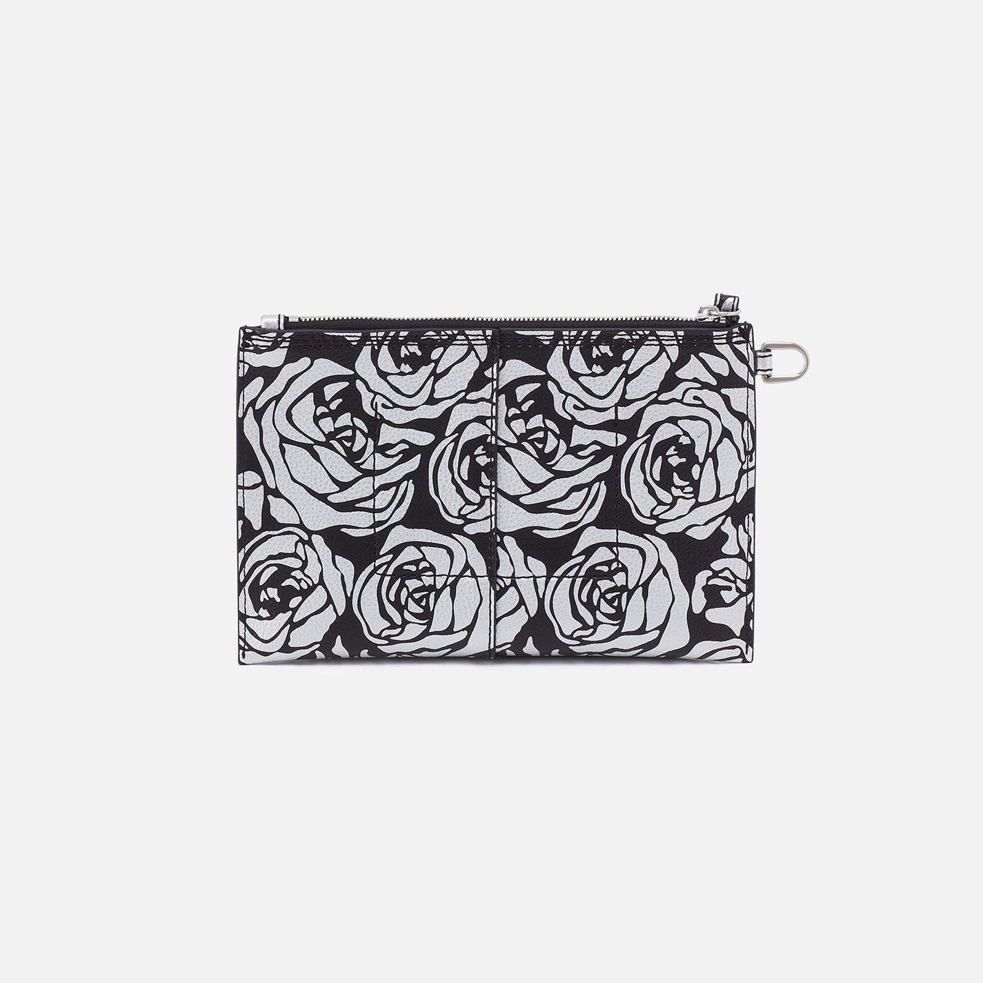 Vida Small Pouch in Micro Pebbled Leather - Silver Rose Print | Compact Wristlet Clutch for Women | Perfect for Parties, Weddings & Everyday Use
