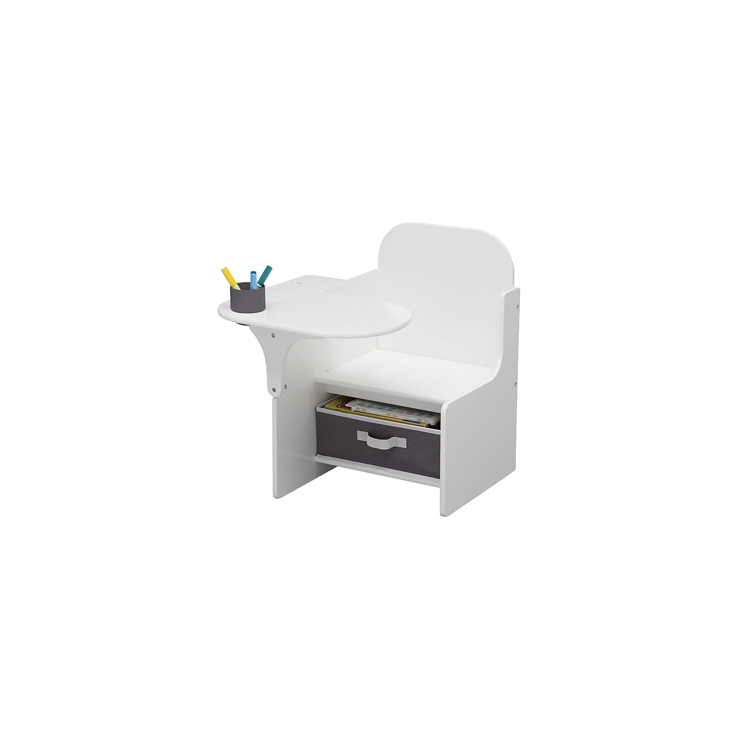 Delta Children MySize Chair Desk with Storage Bin - Bianca White - Perfect for Kids Study, Homework & Playroom Organization