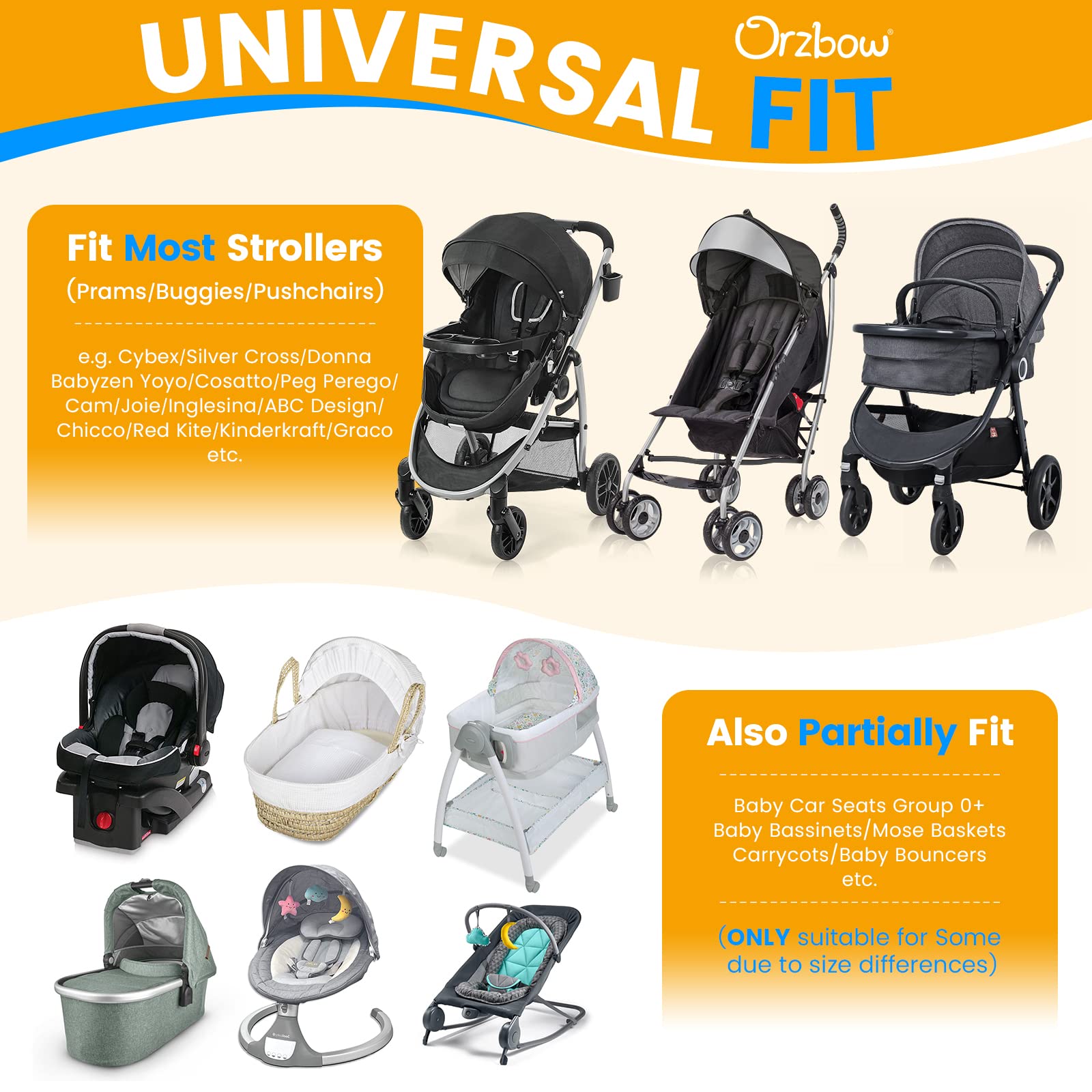 Orzbow 2-in-1 Baby Mosquito Net with UPF50+ Sunshade - Breathable Stroller Cover with Two-Way Zipper & Storage Bag - Fits Bassinet, Car Seat & Carrycot - Grey - Perfect for Outdoor Walks, Park Visits & Travel Protection