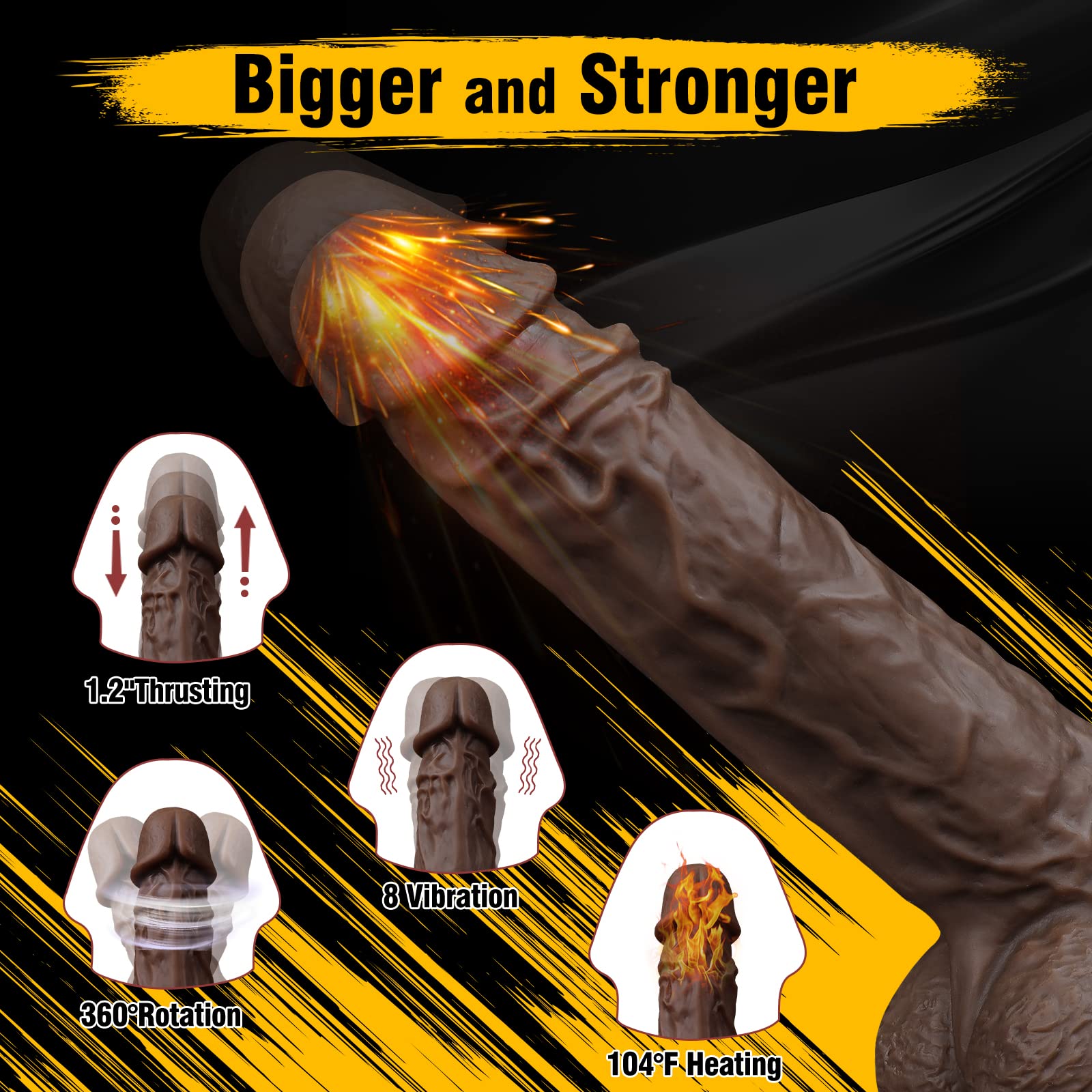 FIDECH 9.8 Inch Realistic Black Telescopic Thrusting Vibrator Dildo - Rotating & Heating Silicone Sex Toy for G Spot, Clitoral & Anal Stimulation | Women & Couples Pleasure | Perfect for Solo Play, Partner Intimacy & Spicing Up Your Sex Life