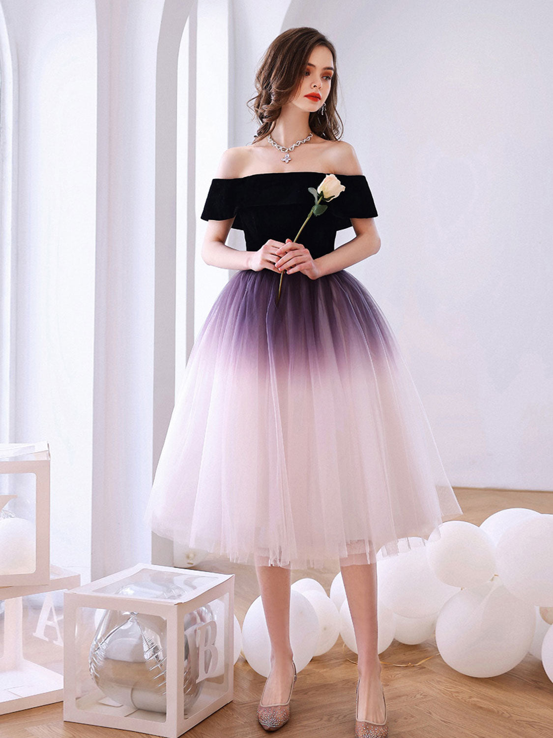 Elegant Purple Off Shoulder Tulle Short Puffy Prom Dress for Homecoming & Special Occasions - Perfect for Dances, Parties & Formal Events