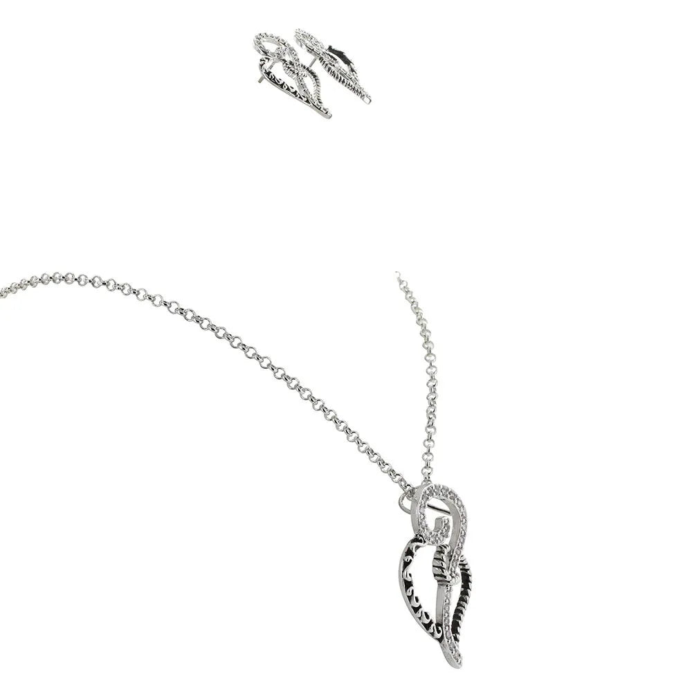 Elegant Woven Hearts Jewelry Set - Sterling Silver Necklace & Earrings for Women - Perfect for Valentine's Day Gifts, Anniversary Presents & Romantic Date Nights