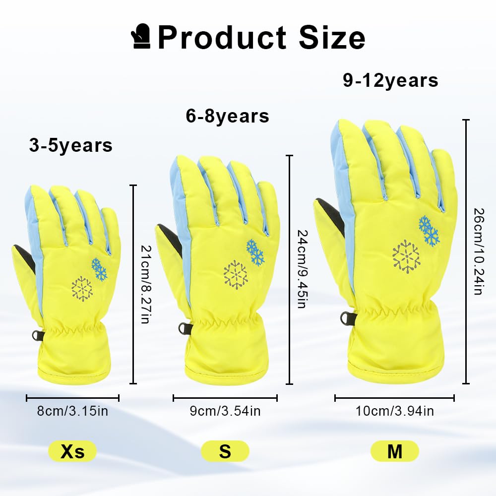 3 Sizes Kids Winter Gloves - Waterproof Snow & Ski Gloves for Boys & Girls - Warm Cold Weather Accessories for Outdoor Play, Snowball Fights & Winter Sports