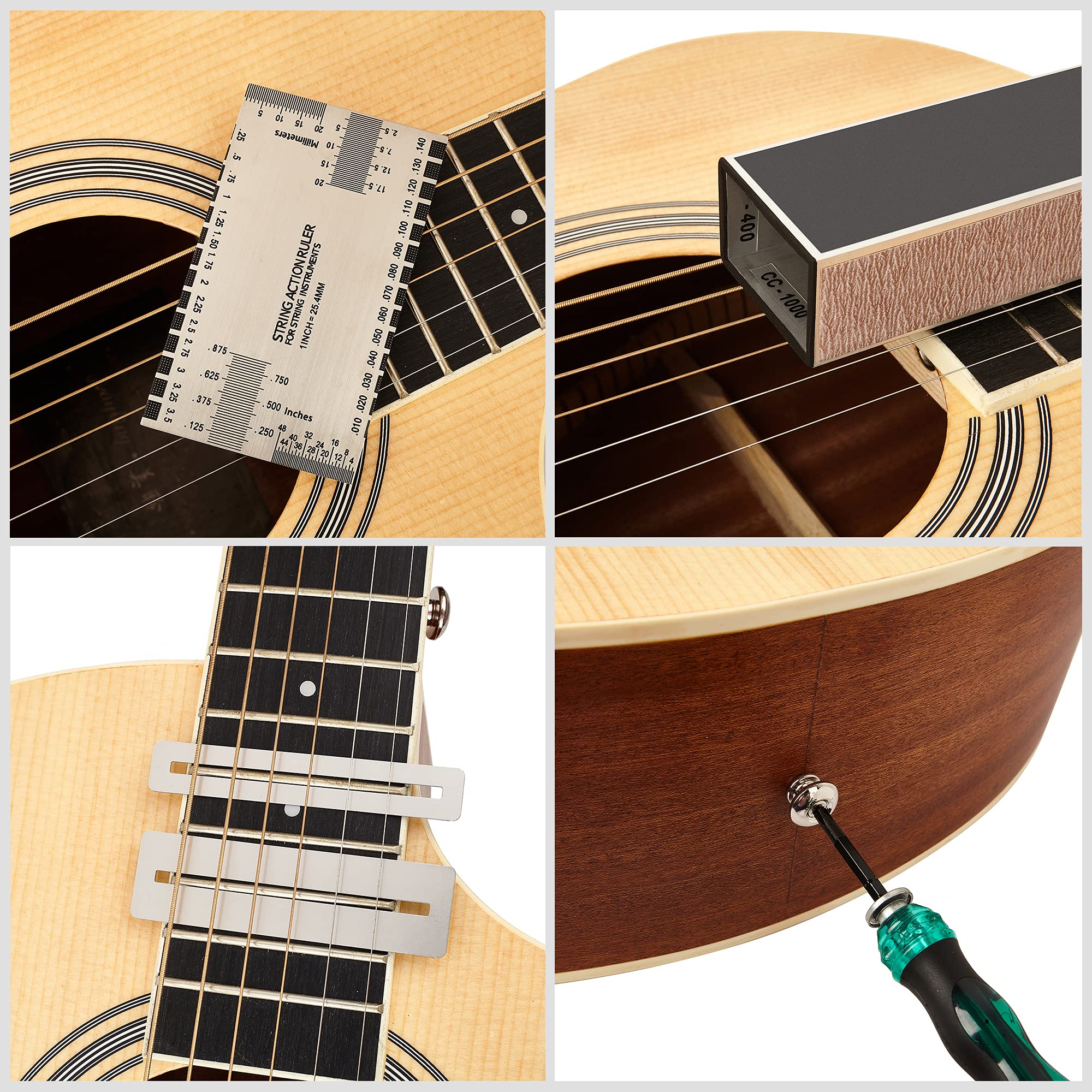 MIECOO 19PCS Professional Guitar Repair Tool Kit - Includes 8 Inch Fret Leveling Beam, 9 Understring Radius Gauge, Fret Crowning File, String Action Ruler, Fretboard Guard, Screwdriver & Sandpapers | Perfect for Guitar Maintenance, Setup & DIY Repairs at Home or Studio