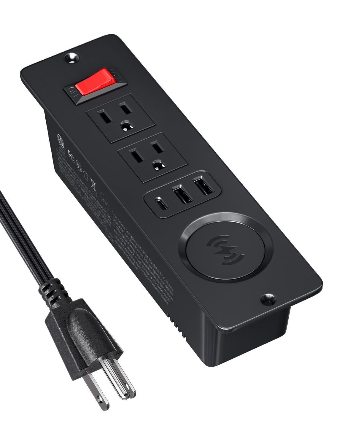 15W Recessed Power Strip with Wireless Charger & PD20W USB-C Fast Charging - 3 Outlets, 6ft Cord for Nightstand, Sofa Table, Drawer - Perfect for Bedroom, Office & Living Room Furniture Charging Needs
