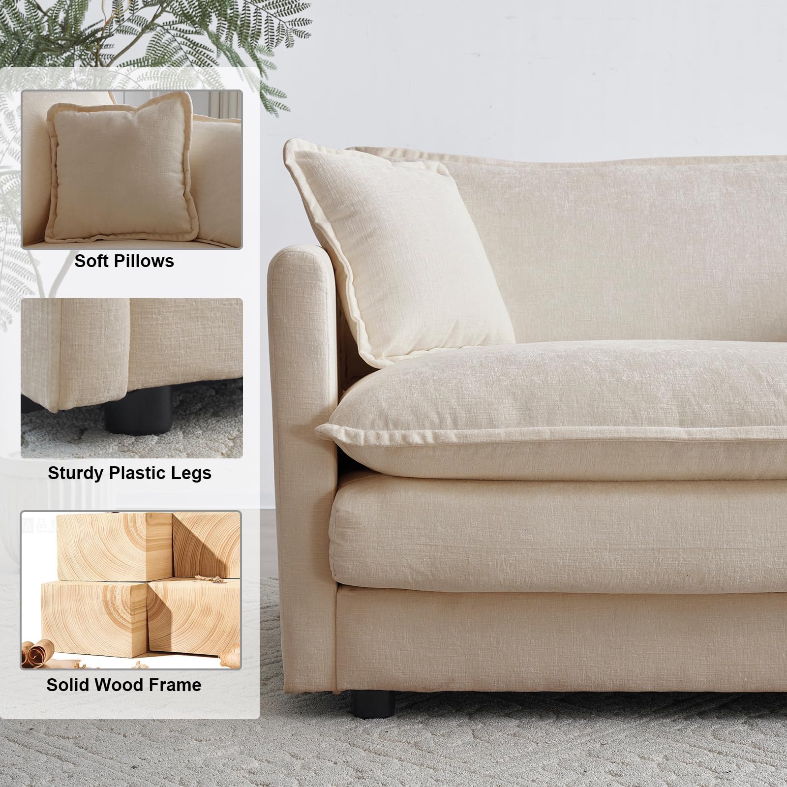 KIVENJAJA Chenille Single Sofa Chair - 41.4”W Oversized Modern Accent Armchair with Deep Seat & Pillow, Upholstered in Light Camel - Perfect for Living Room, Bedroom, Office & Small Apartment - Cozy Reading Nook & Relaxation Spot