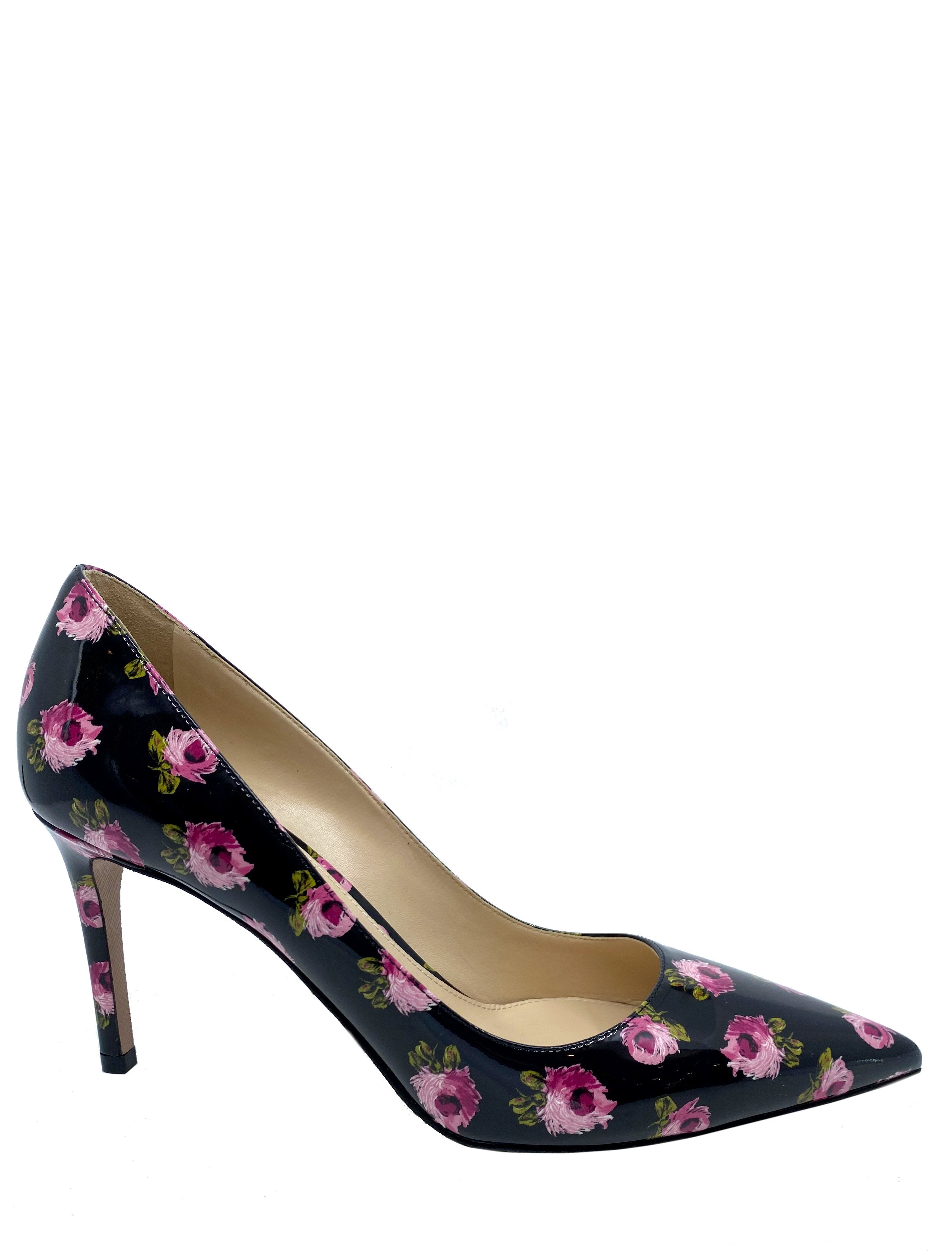 Prada Floral Print Patent Leather Pumps Women's Size 7 - New Designer High Heels for Wedding, Party & Special Occasions