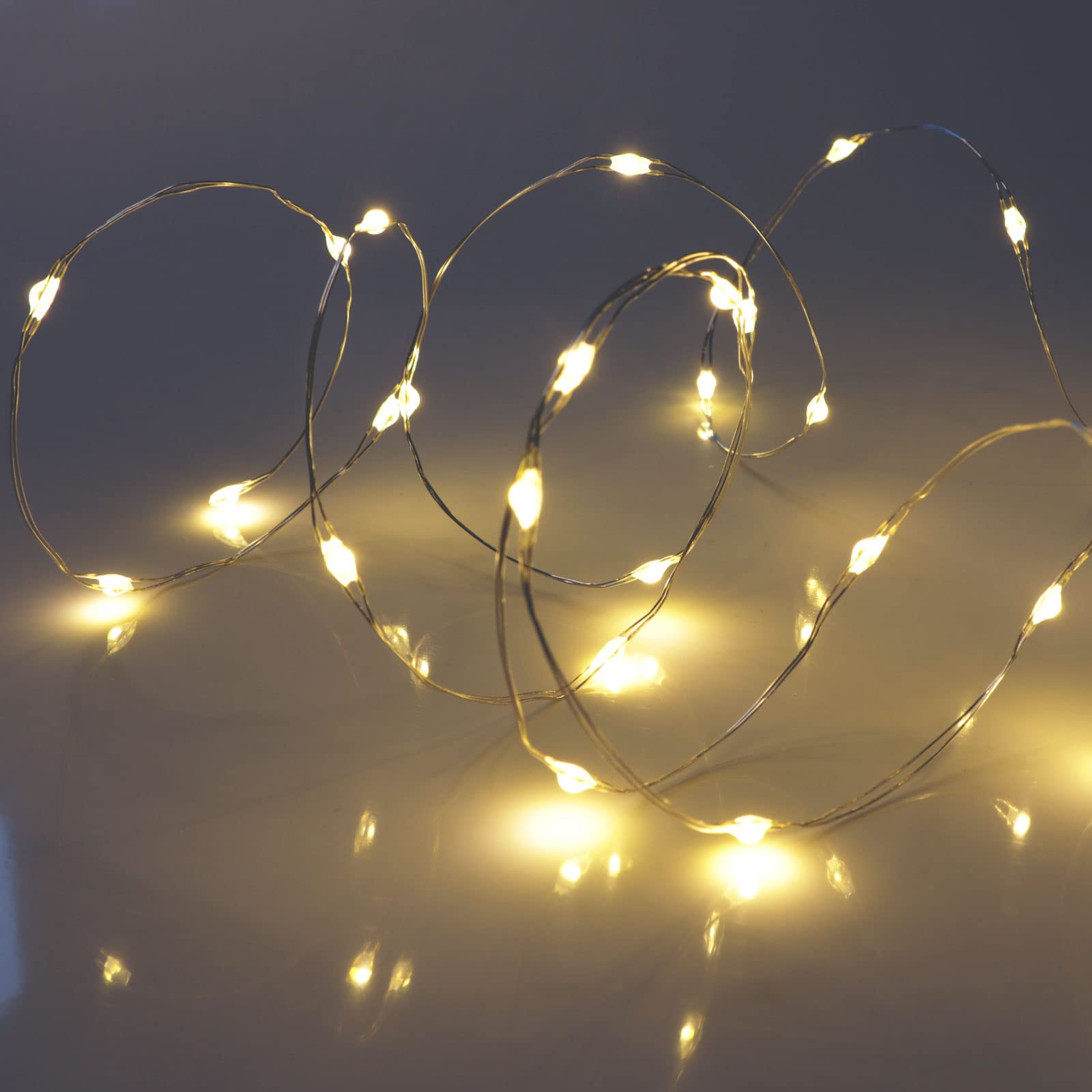 QBIS Warm White Battery Operated Christmas Lights with Timer - 40 Micro LED String Lights (6.5ft Silver Wire) for Indoor Decor, Holiday Parties, Wedding & Home Ambiance Lighting