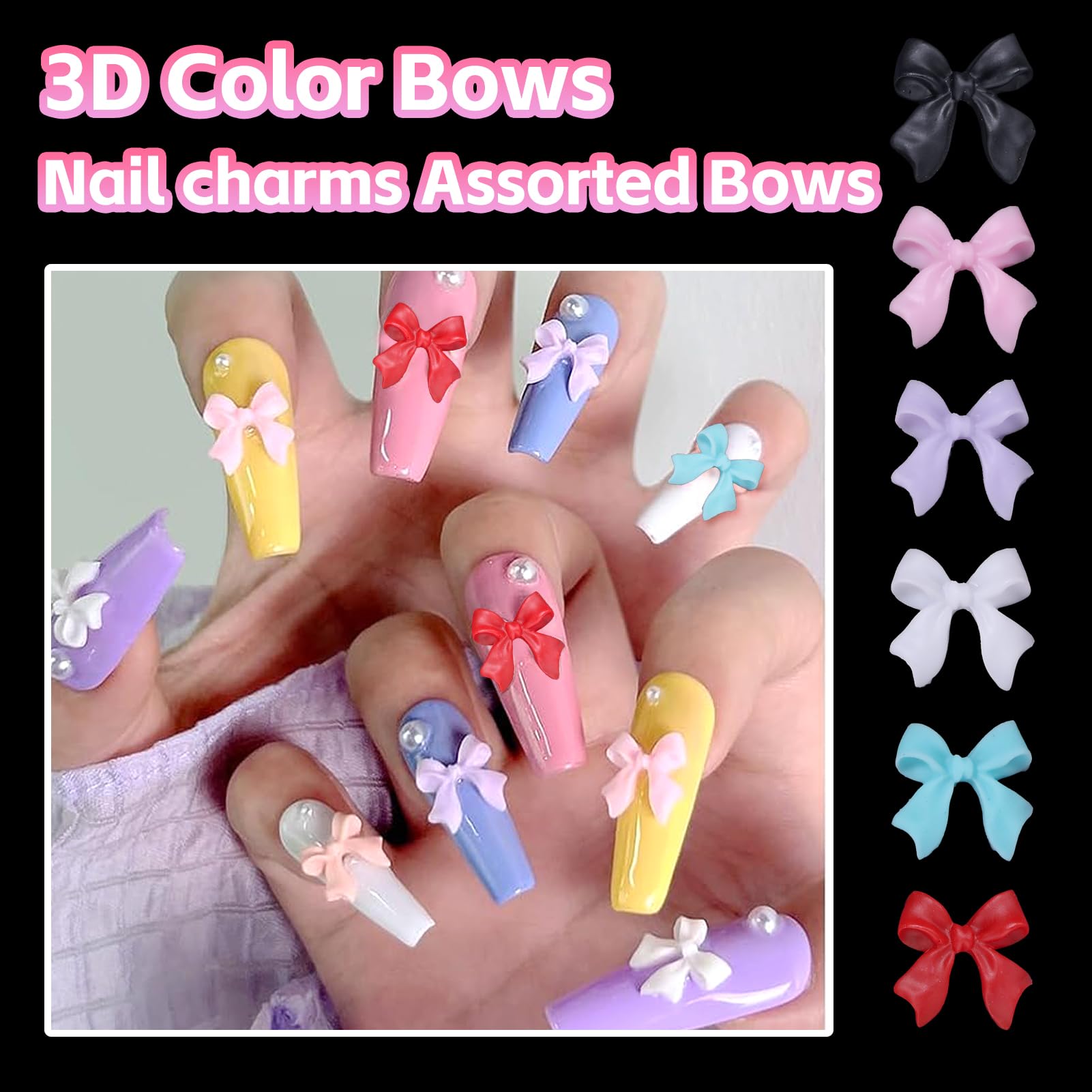 3D Bow Nail Charms - Silver Alloy Heart Dangle Gems for DIY Nail Art