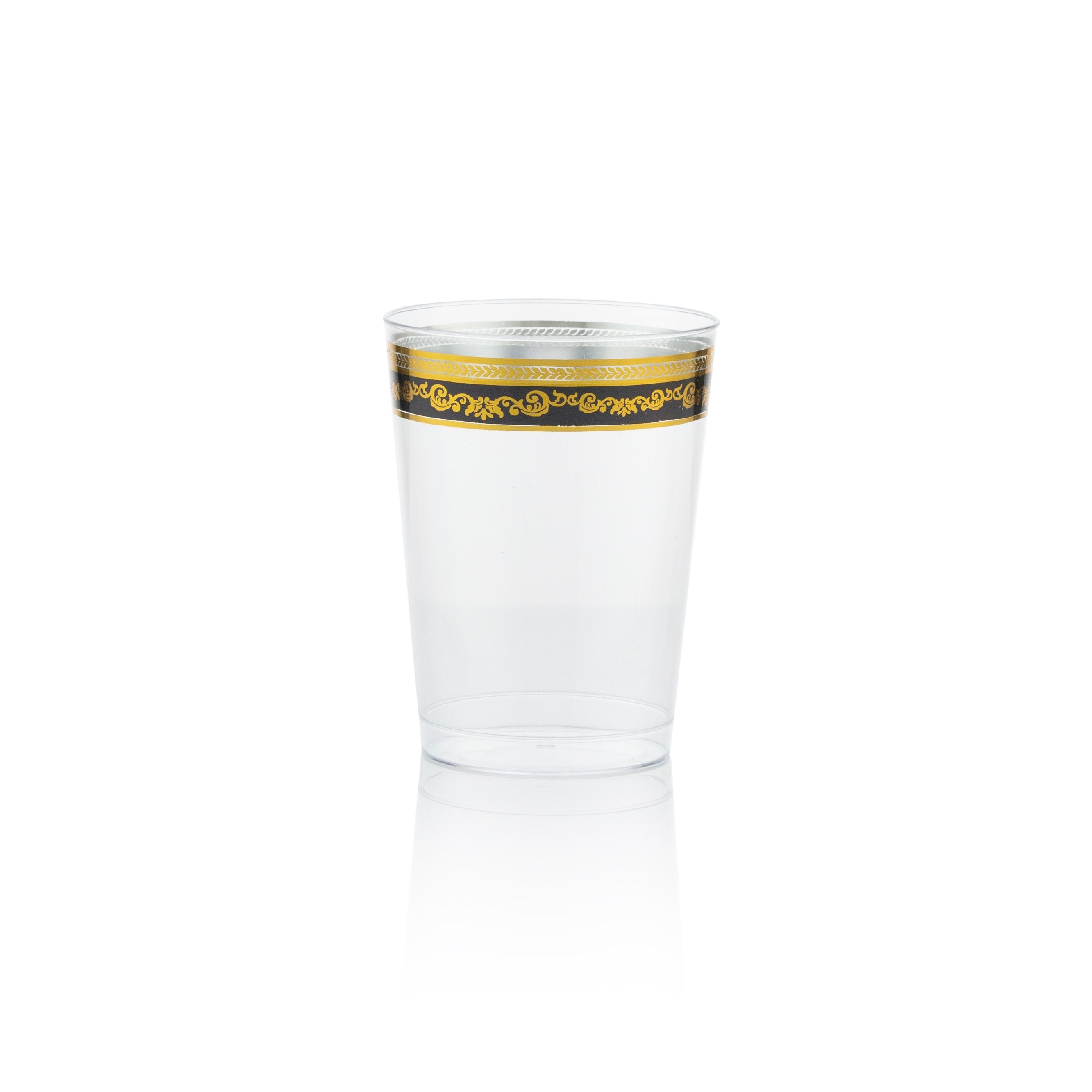 20 Pack 10 oz Clear Plastic Cups with Black Gold Rim - Disposable Party Cups for Cocktails, Beer, Soda - Perfect for Weddings, BBQs, and Events