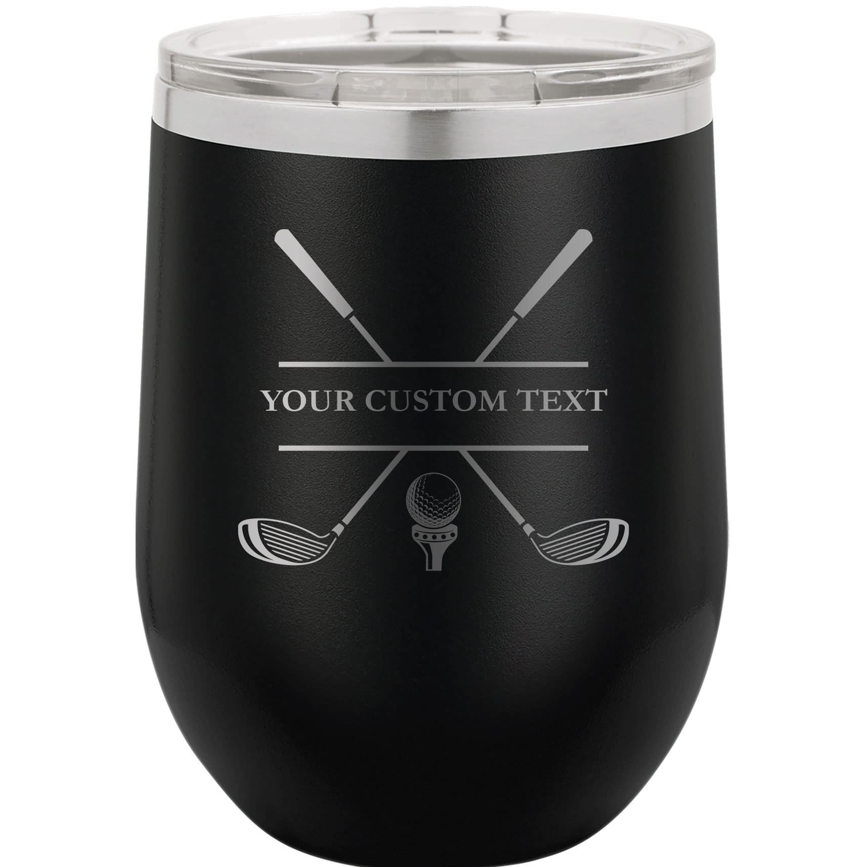 Personalized Golf Stainless Steel Engraved 12oz Insulated Wine Tumbler - Custom Name & Logo - Perfect for Golf Tournaments, Father's Day Gifts & Outdoor Parties (Black)