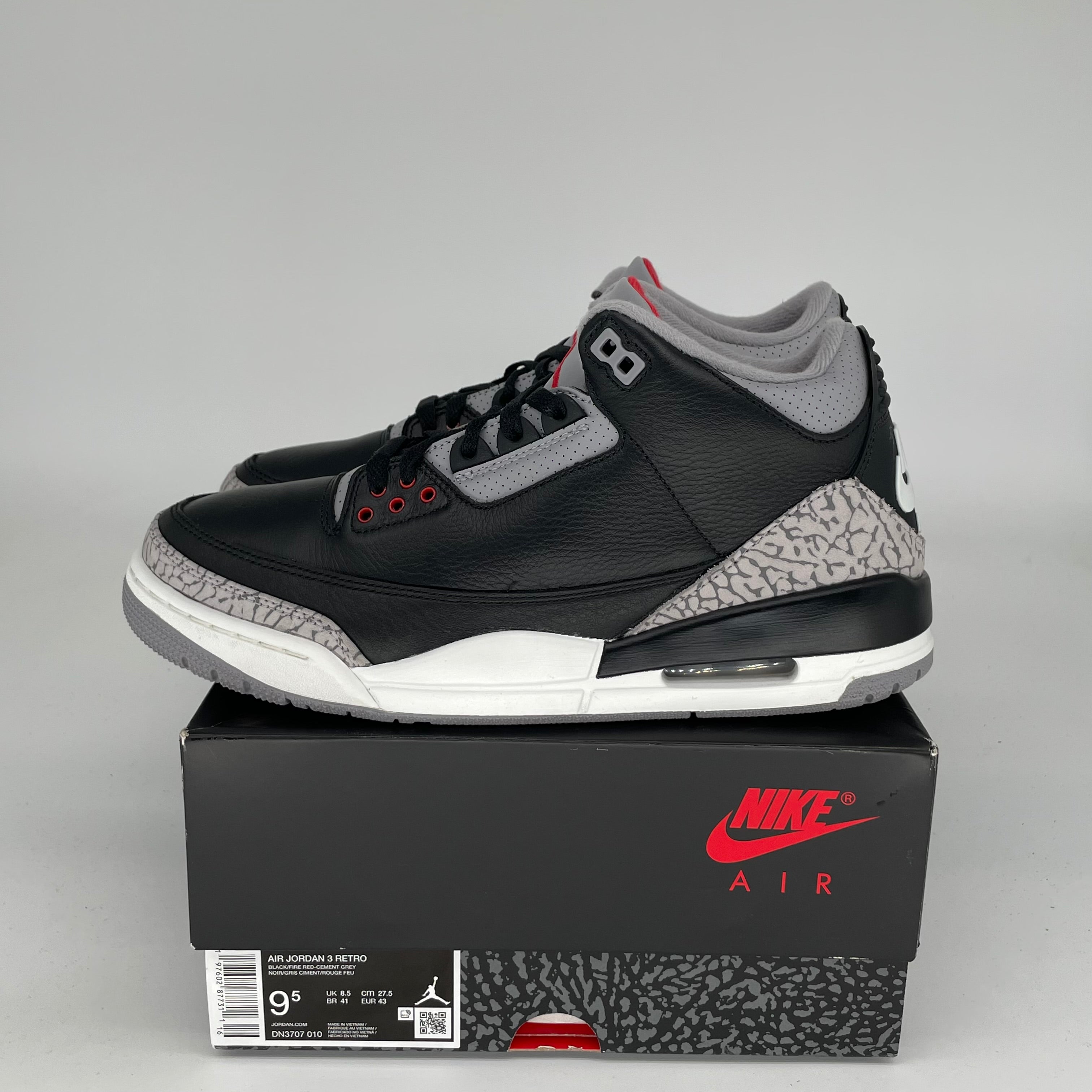 AIR JORDAN 3 Retro Black Cement Men's Basketball Shoes Size 9.5 - DN3707-010 | Authentic Sneakers for Streetwear, Casual & Sports Performance