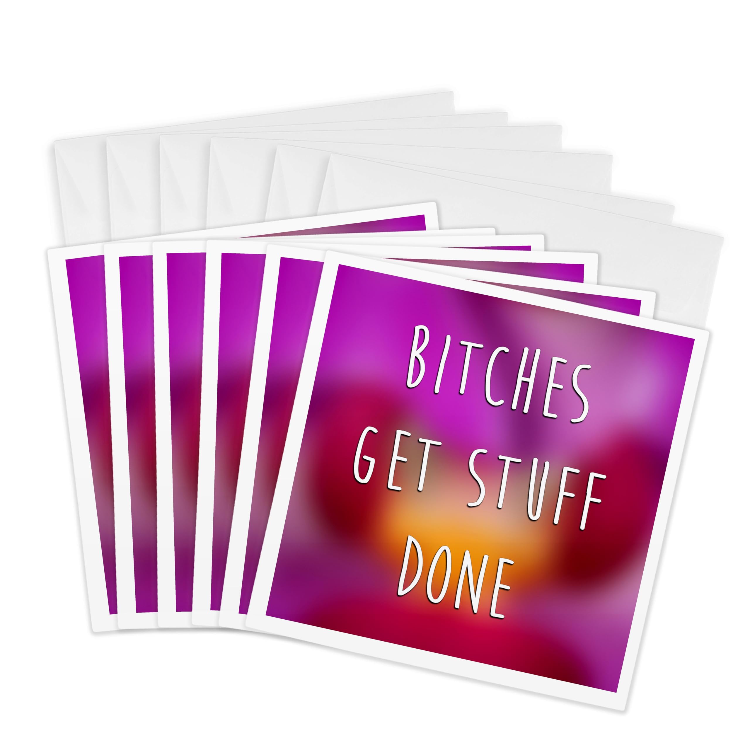 Bitches Get Stuff Done Motivational Greeting Cards - 6 Pack Inspirational Quote Cards with Unique Illustrations - Perfect for Office Gifts, Coworker Appreciation & Women Empowerment