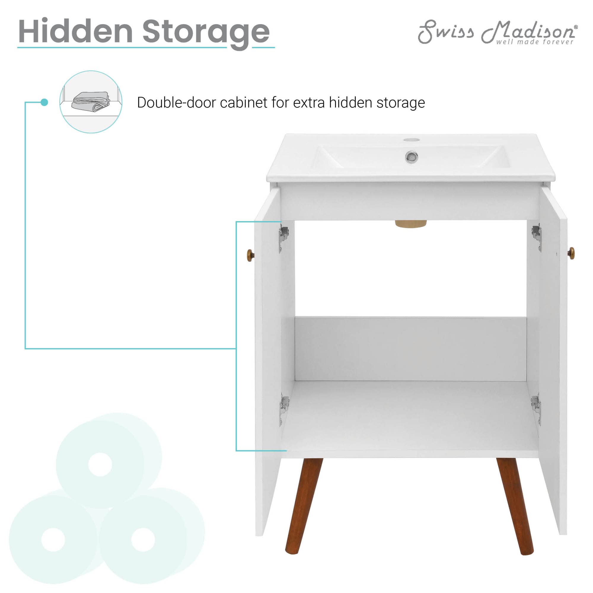 Swiss Madison Manoir 24 Inch White Bathroom Vanity with Sink - Modern Space-Saving Vanity for Small Bathrooms & Powder Rooms