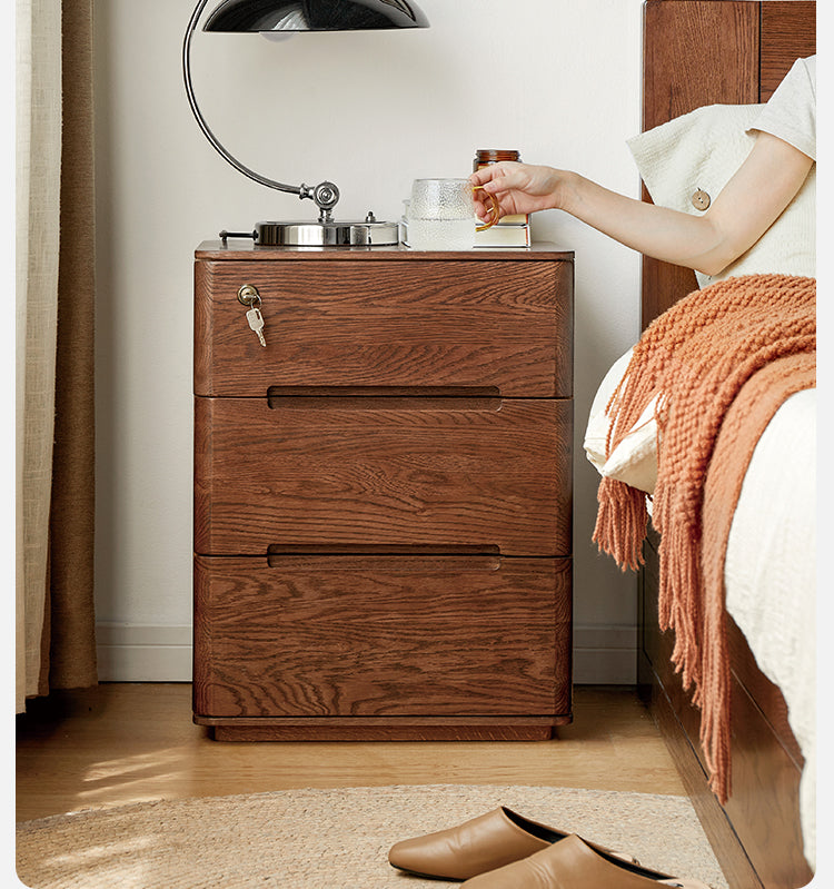 Solid Oak Wood Nightstand with Lock - Stylish and Secure Bedside Table for Bedroom Decor