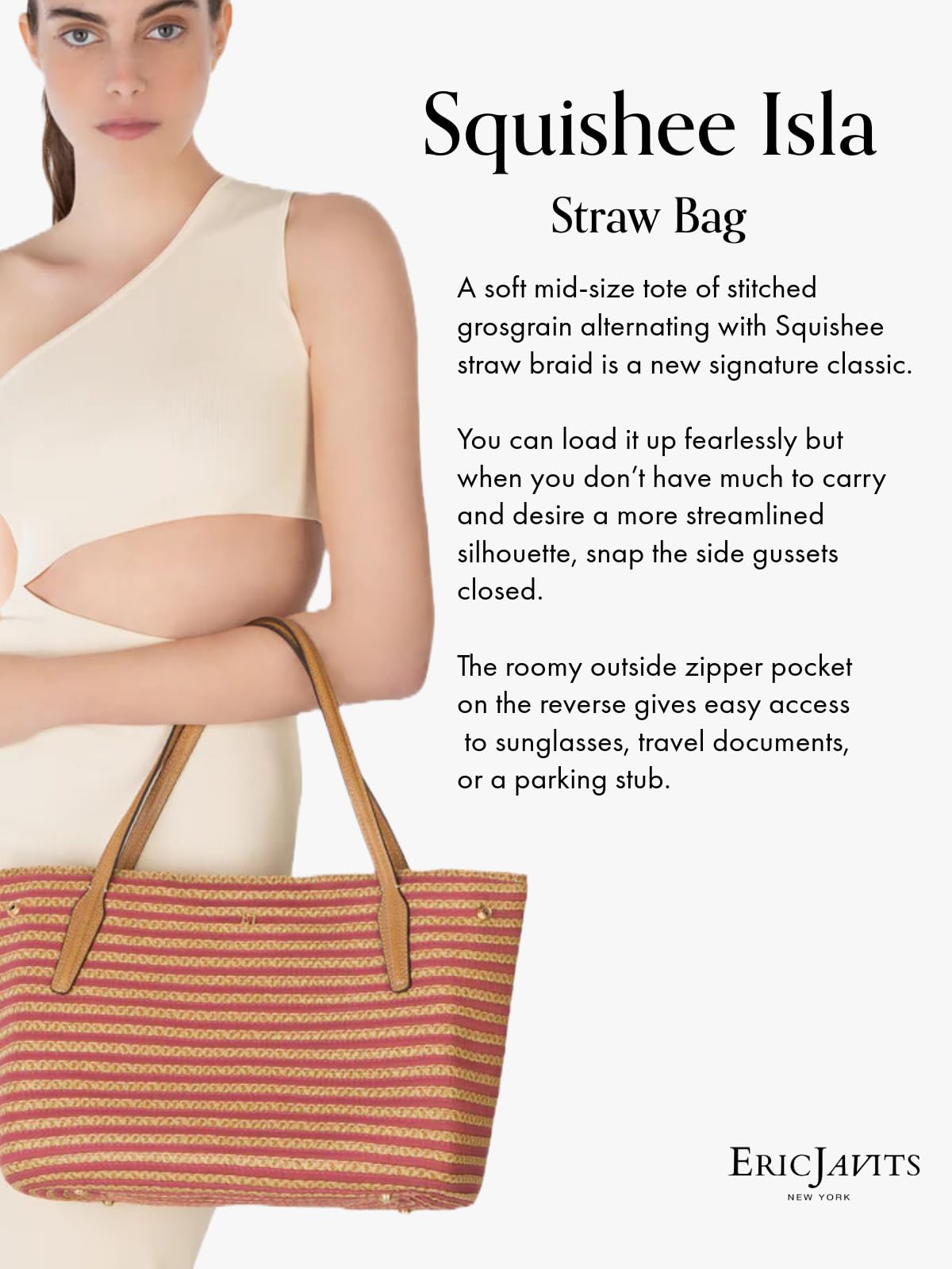 Eric Javits Squishee Isla Straw Tote Bag for Women - Lightweight Woven Summer Beach Purse - Stylish Handbag for Travel, Shopping & Poolside Essentials