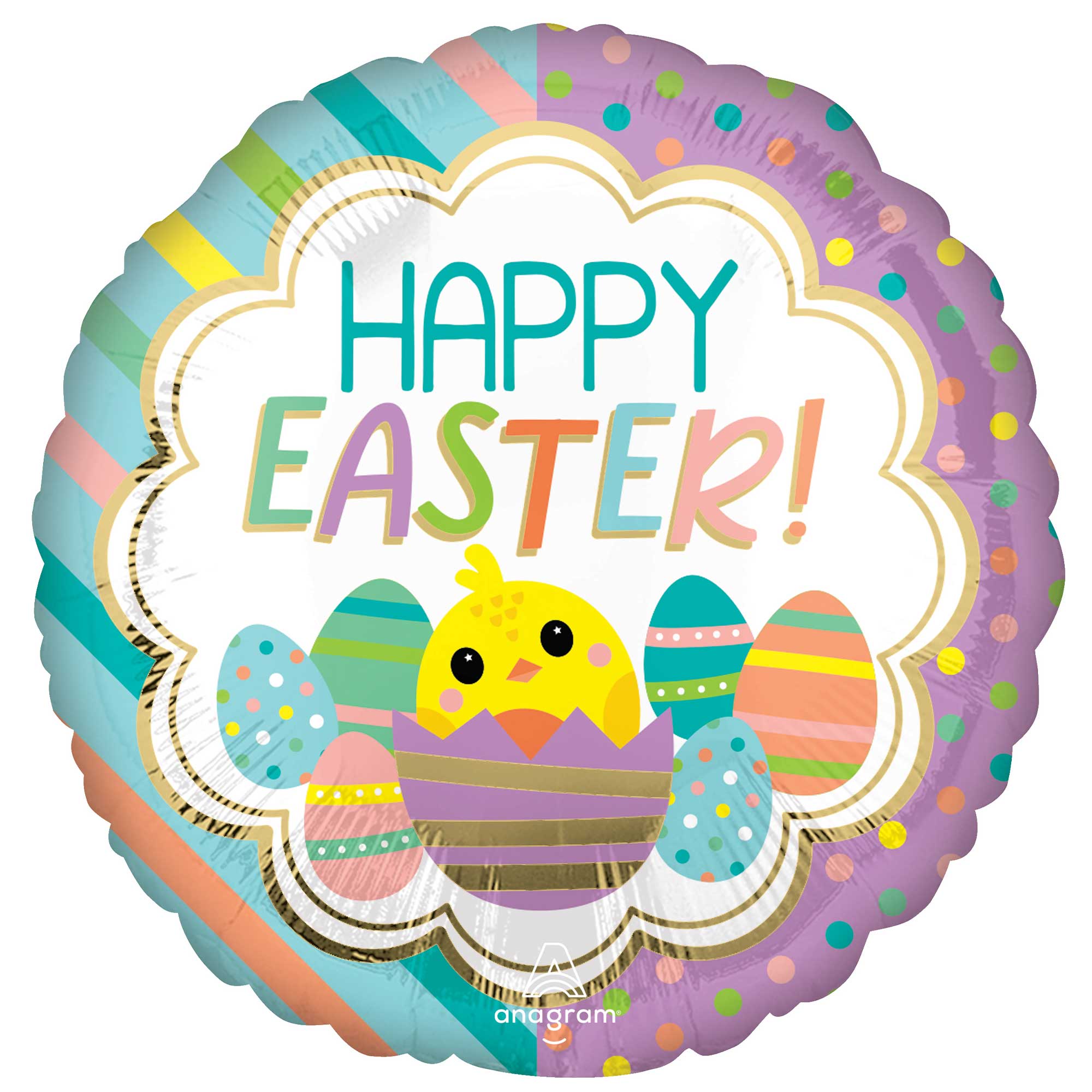 45cm Standard HX Happy Easter Chick Balloons with Stripes & Dots - Perfect for Easter Party Decorations, Spring Celebrations & Kids Birthday Decor