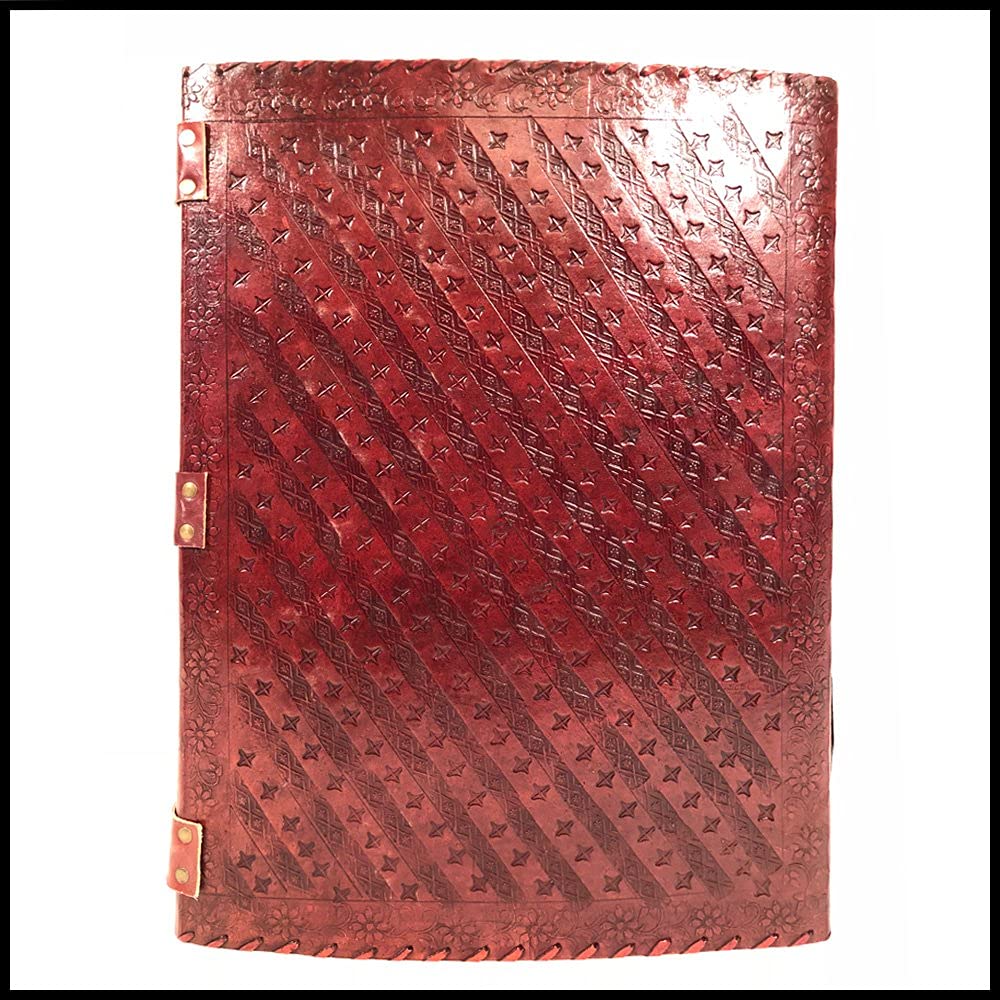 Handmade Leather Journal - Seven Chakra Embossed Medieval Stone Design, Book of Shadows Notebook for Office, College & Poetry Writing, 14 x 18 Inches | Perfect for Wiccan Rituals, Sketching & Gift Giving